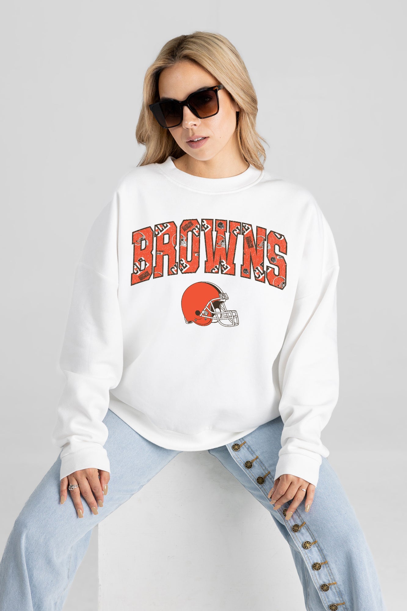 CLEVELAND BROWNS SWEET PLAY PREMIUM FLEECE DROP SHOULDER CREWNECK PULLOVER