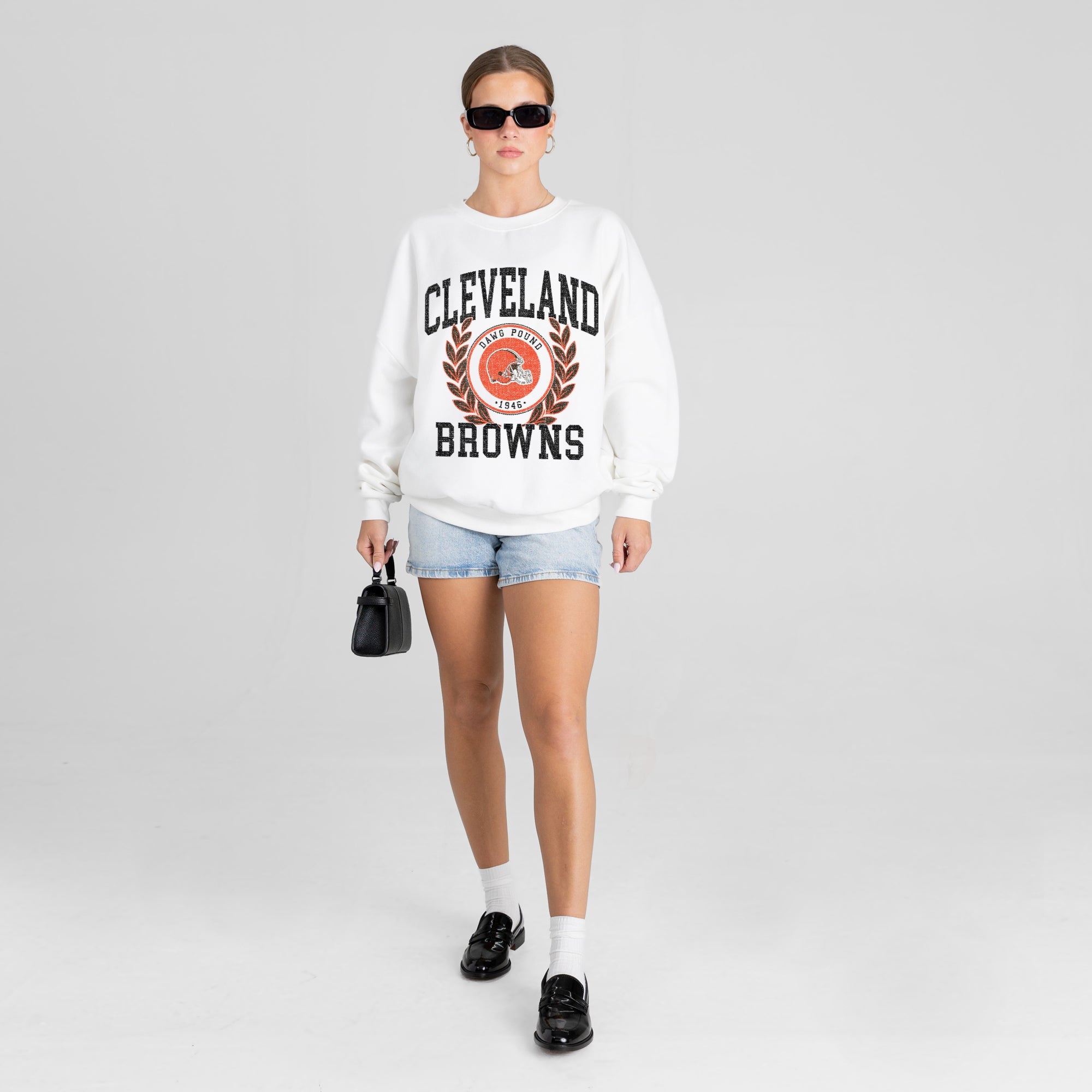 CLEVELAND BROWNS GOLD STANDARD PREMIUM FLEECE DROP SHOULDER CREWNECK PULLOVER
