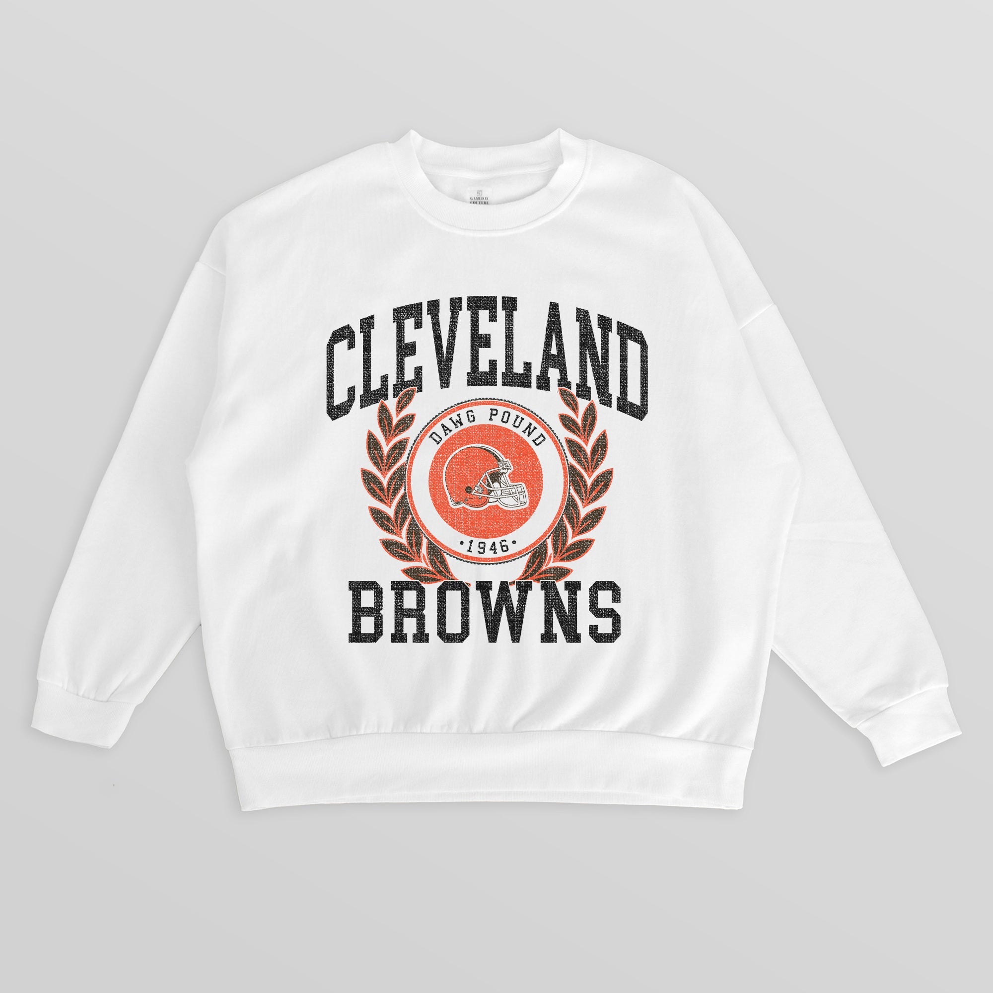 CLEVELAND BROWNS GOLD STANDARD PREMIUM FLEECE DROP SHOULDER CREWNECK PULLOVER