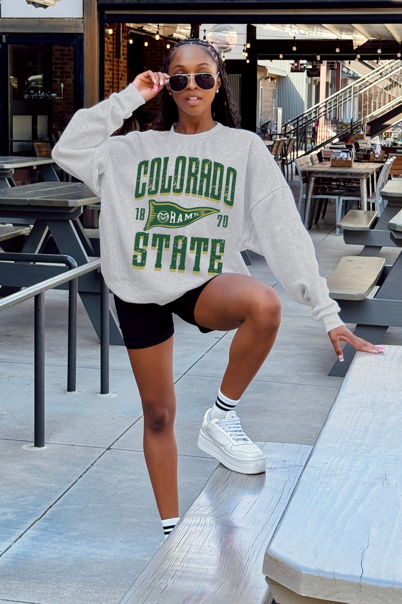 COLORADO STATE RAMS PENNANT PRIDE PREMIUM FLEECE DROP SHOULDER CREWNECK PULLOVER
