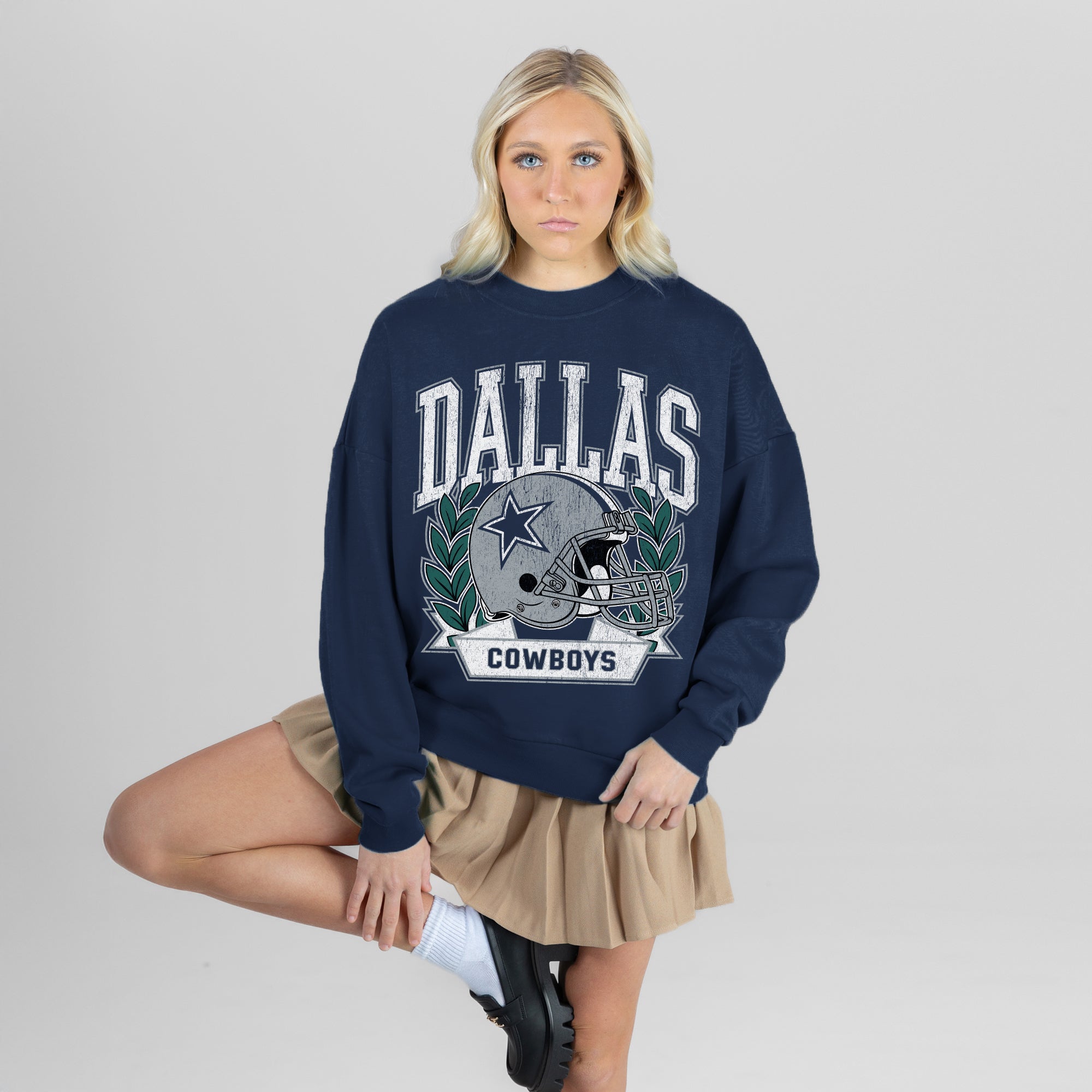 DALLAS COWBOYS CLASSIC ARCHIVES PREMIUM FLEECE DROP SHOULDER CREWNECK PULLOVER