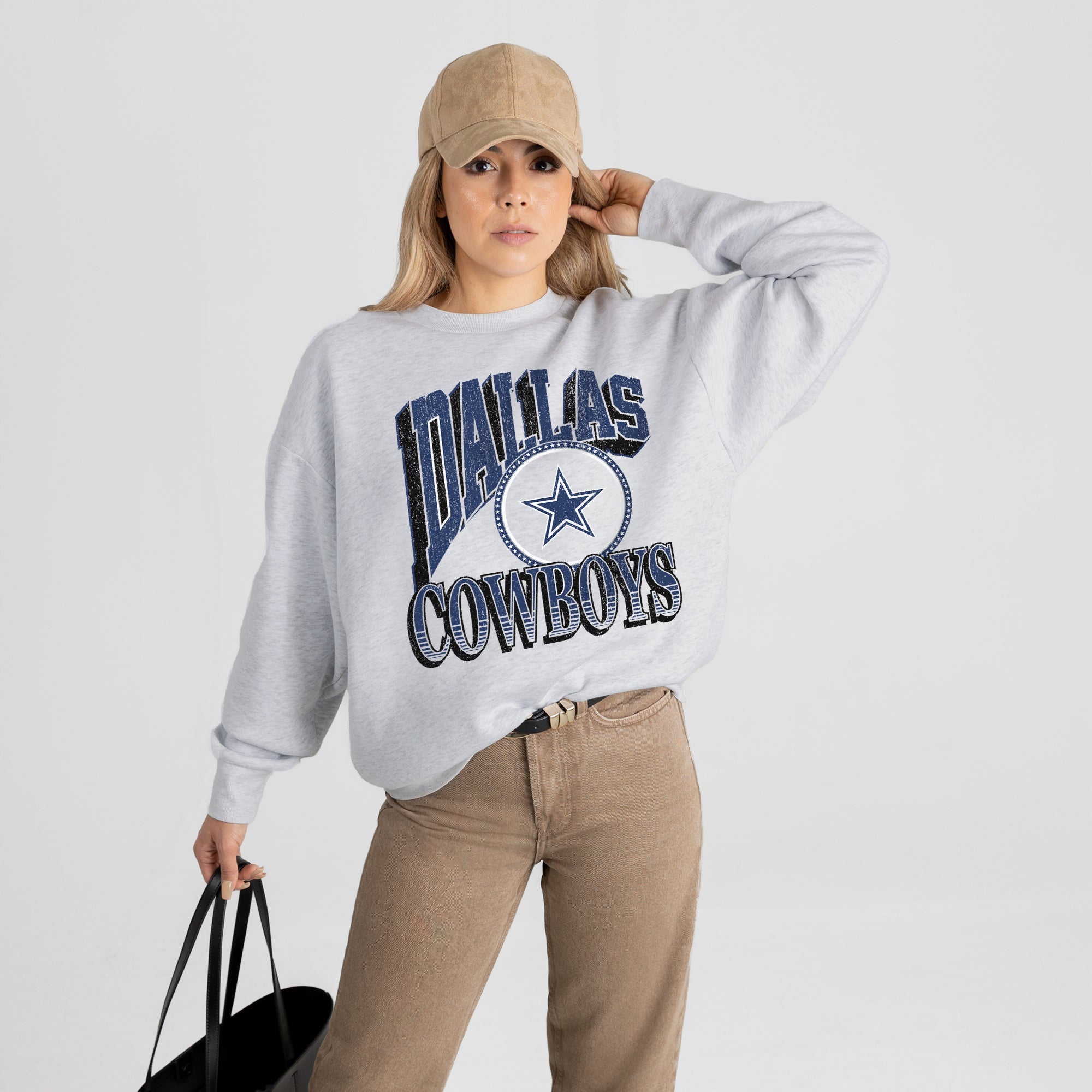 DALLAS COWBOYS GAME ON PREMIUM FLEECE DROP SHOULDER CREWNECK PULLOVER