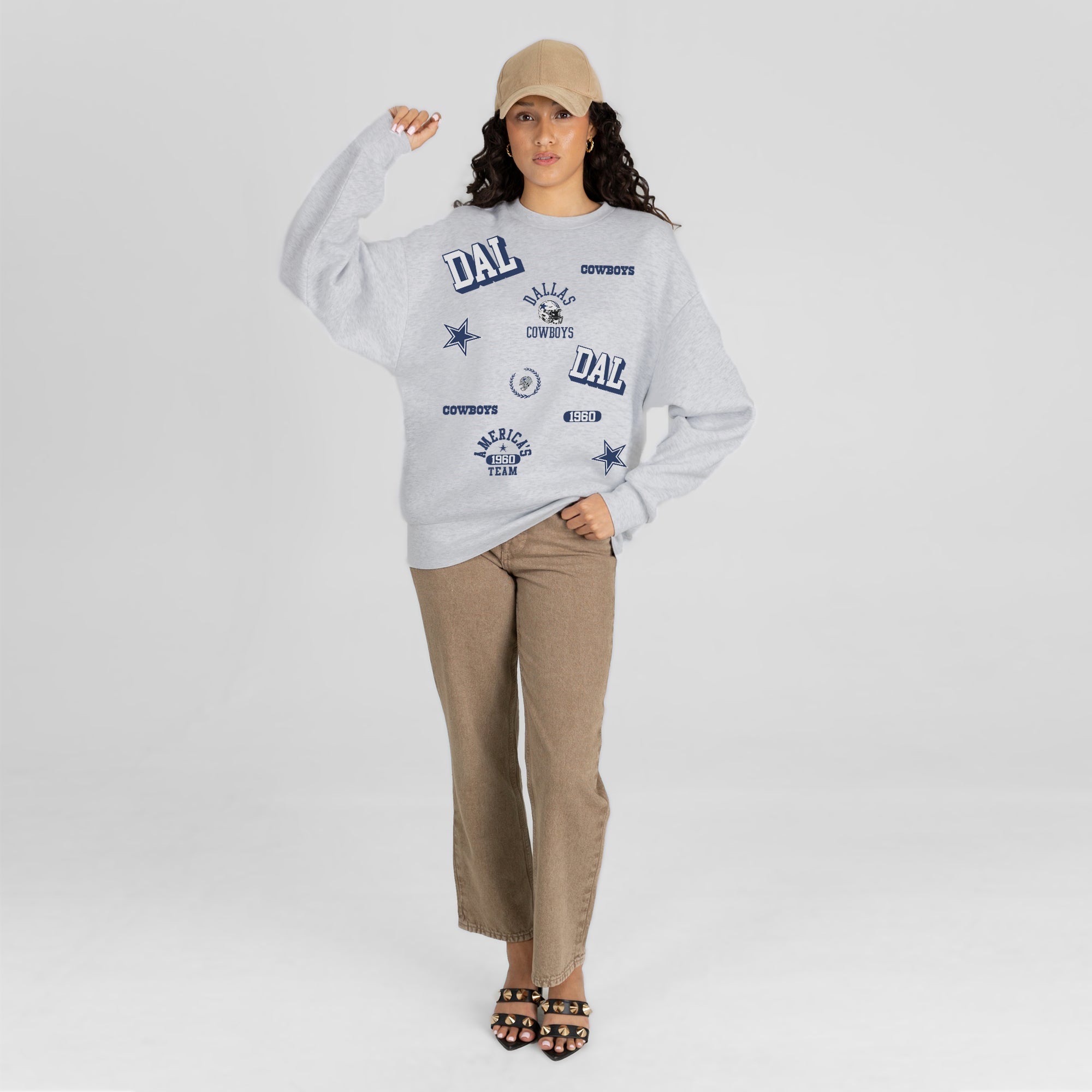 DALLAS COWBOYS ALL IN REPEAT PREMIUM FLEECE DROP SHOULDER CREWNECK PULLOVER
