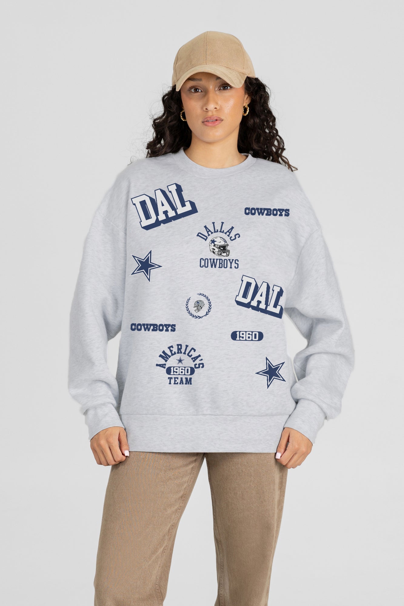 DALLAS COWBOYS ALL IN REPEAT PREMIUM FLEECE DROP SHOULDER CREWNECK PULLOVER