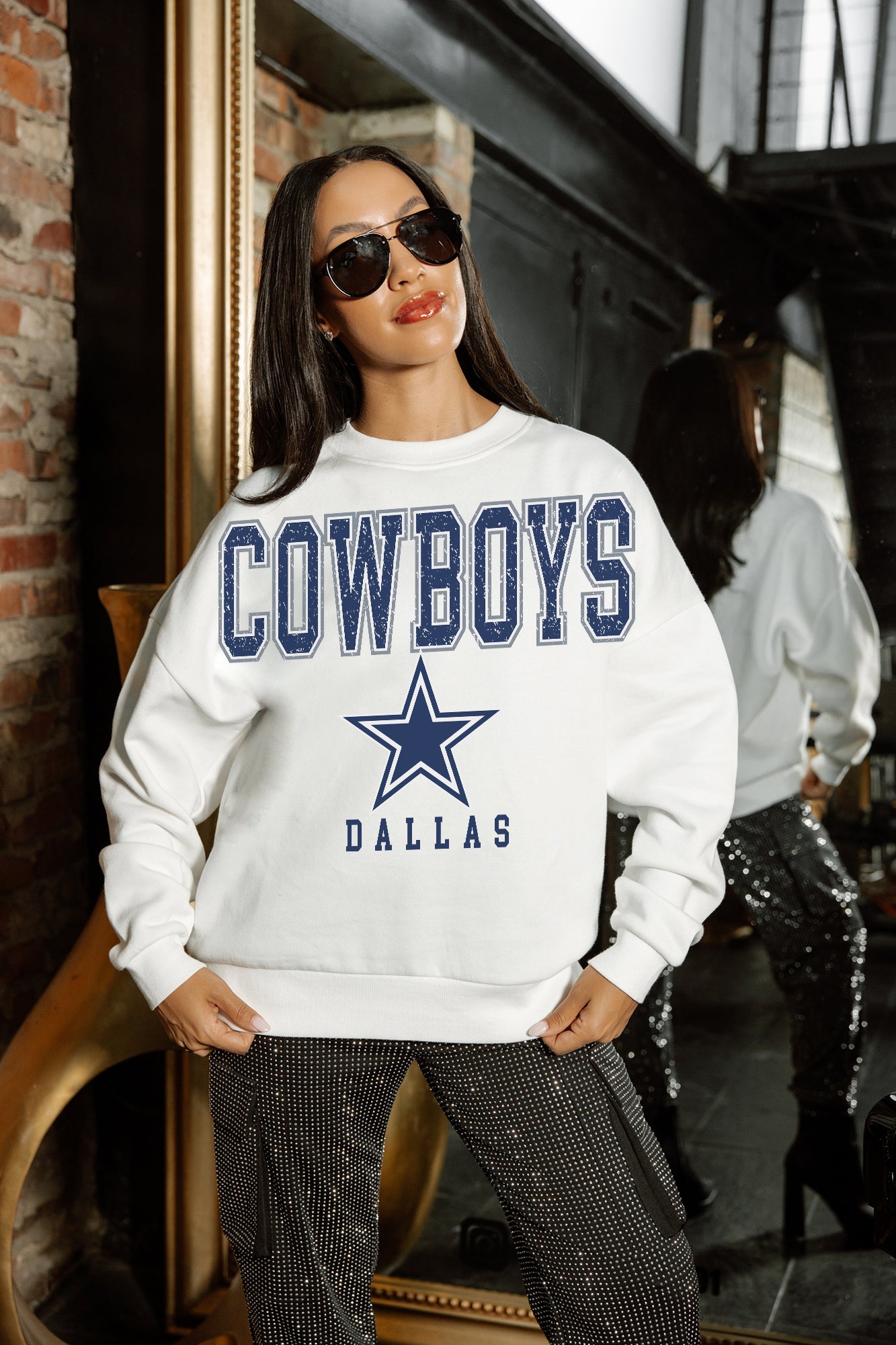 DALLAS COWBOYS Sunday Drives Fleece Crewneck Pullover