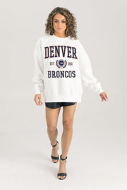 DENVER BRONCOS TIMELESS TRIUMPH PREMIUM FLEECE DROP SHOULDER CREWNECK PULLOVER
