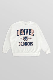 DENVER BRONCOS TIMELESS TRIUMPH PREMIUM FLEECE DROP SHOULDER CREWNECK PULLOVER