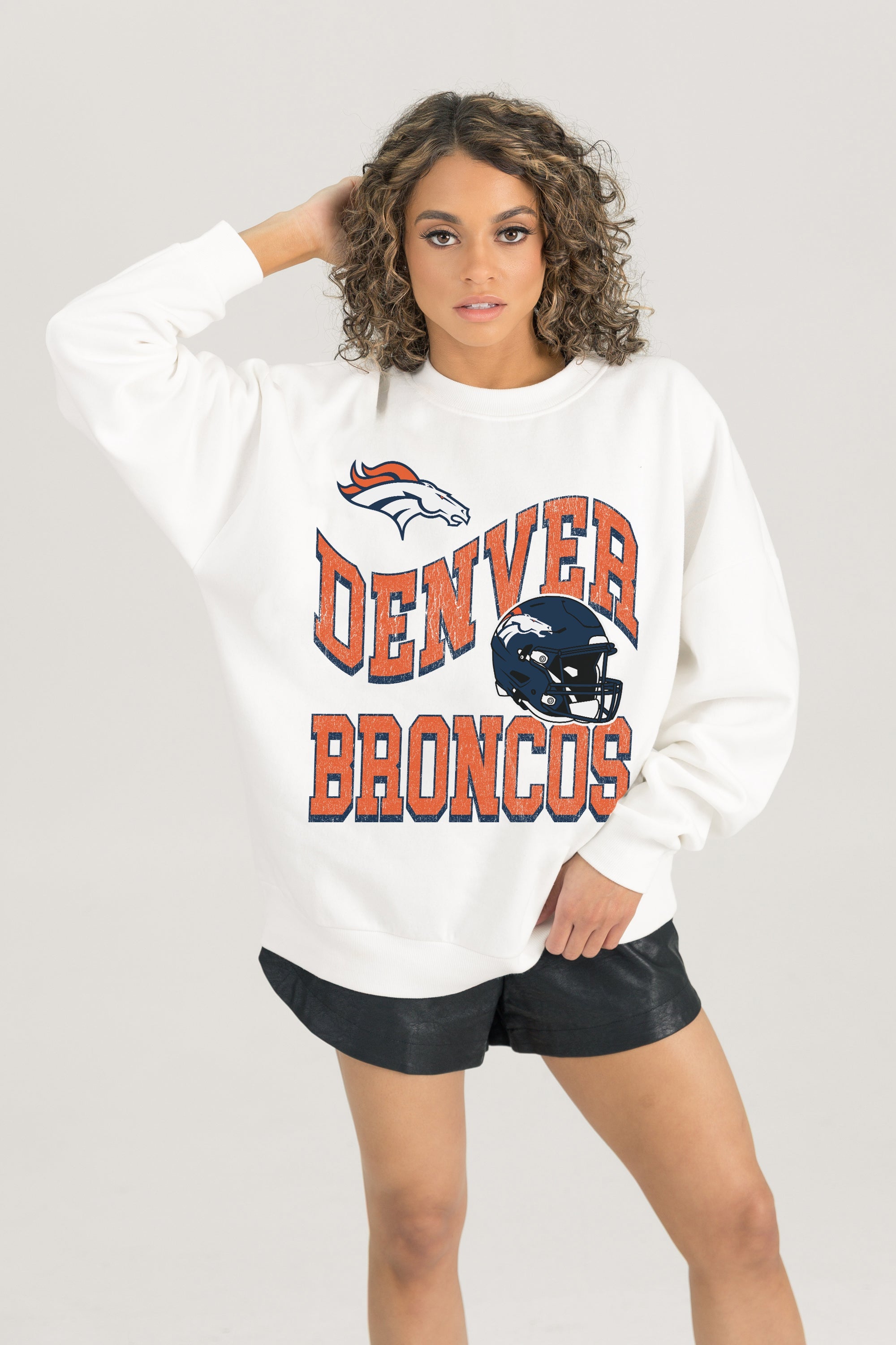 DENVER BRONCOS HARD EARNED PREMIUM FLEECE CREWNECK PULLOVER