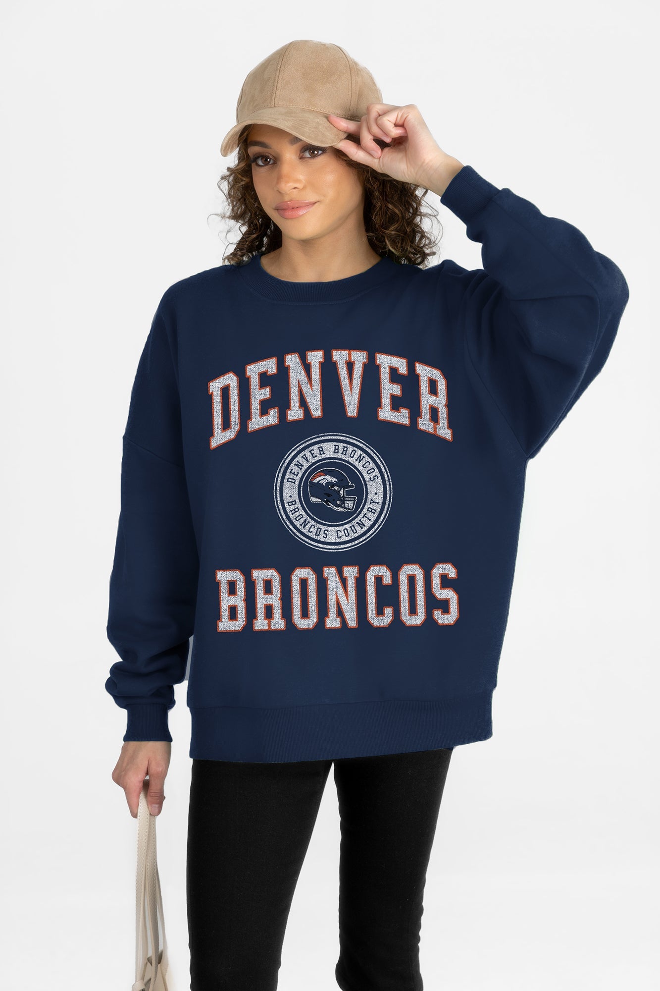 DENVER BRONCOS PRIME PLAY PREMIUM FLEECE DROP SHOULDER CREWNECK PULLOVER