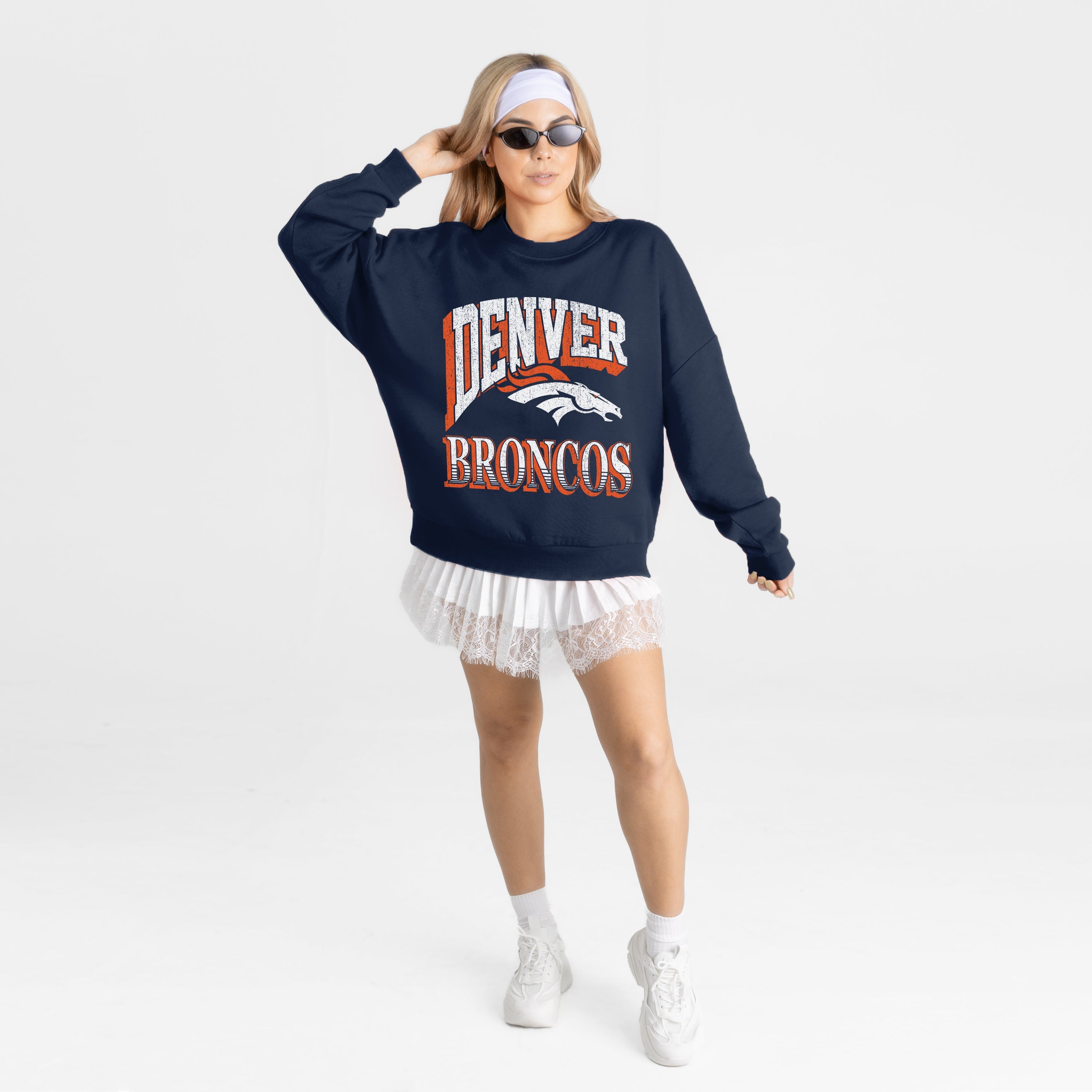 DENVER BRONCOS MAIN CHARACTER PREMIUM FLEECE DROP SHOULDER CREWNECK PULLOVER