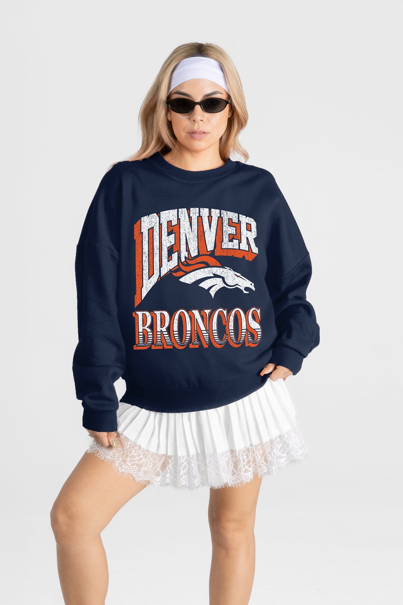 DENVER BRONCOS MAIN CHARACTER PREMIUM FLEECE DROP SHOULDER CREWNECK PULLOVER