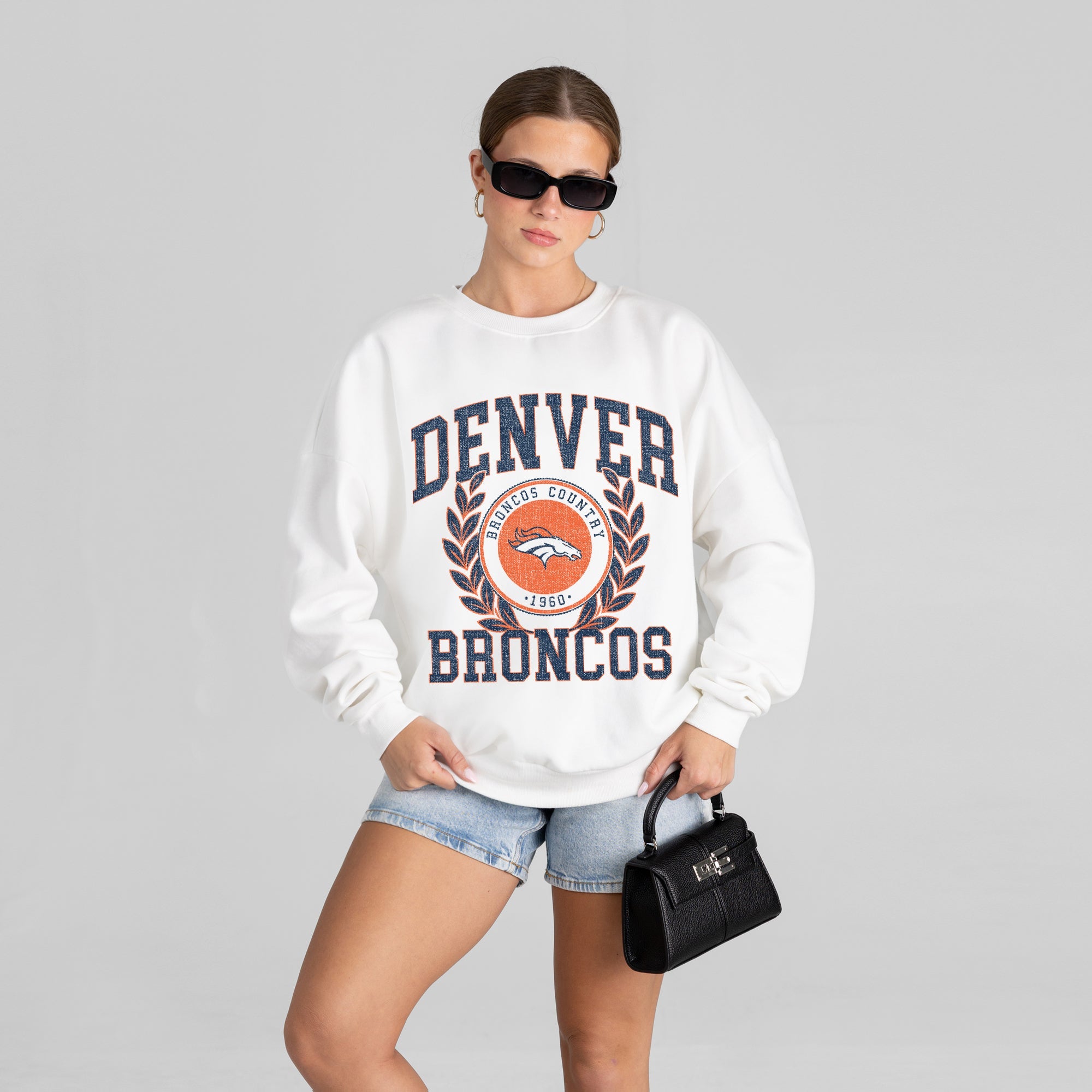 DENVER BRONCOS GOLD STANDARD PREMIUM FLEECE DROP SHOULDER CREWNECK PULLOVER