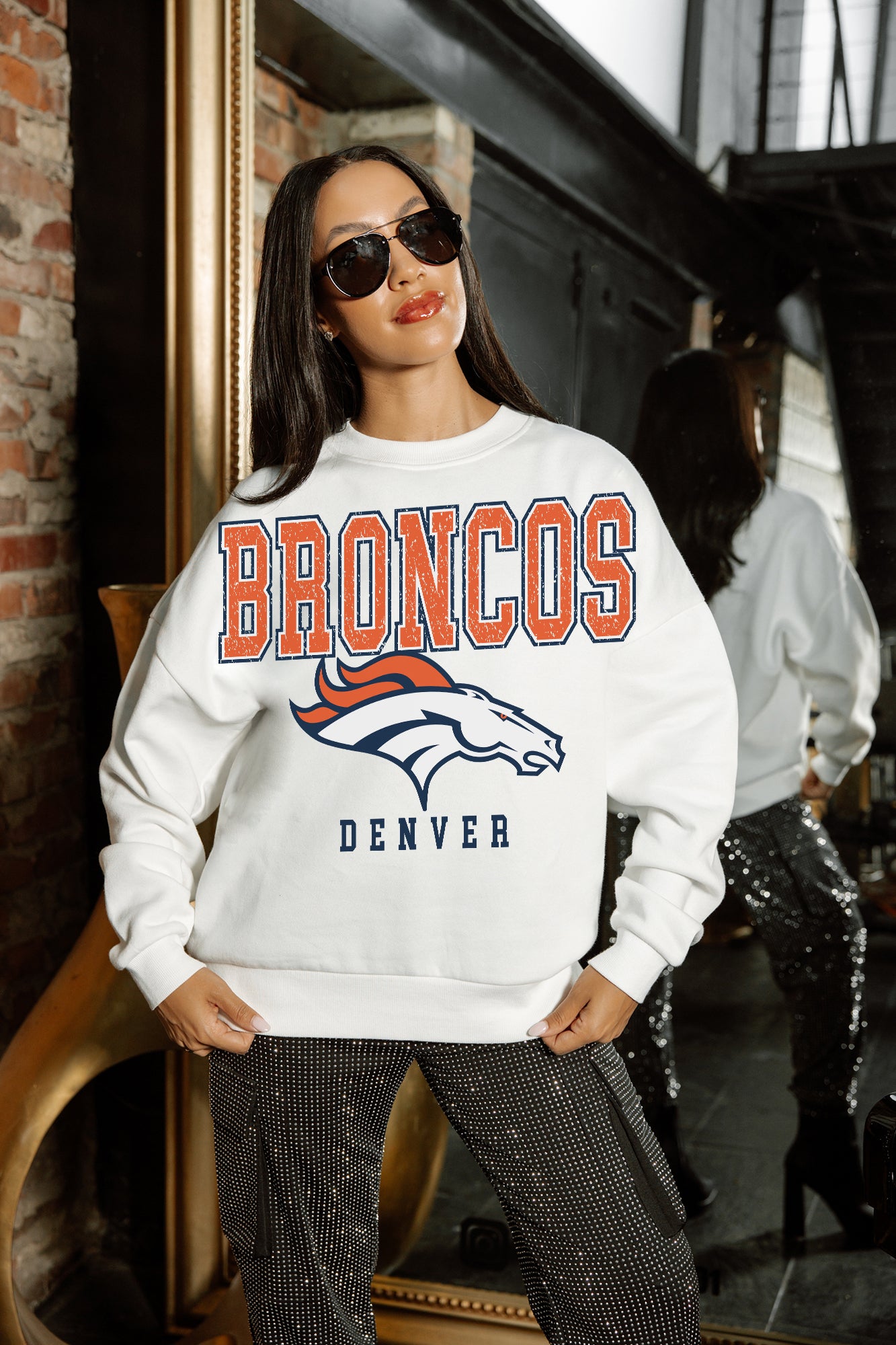 DENVER BRONCOS Sunday Drives Fleece Crewneck Pullover