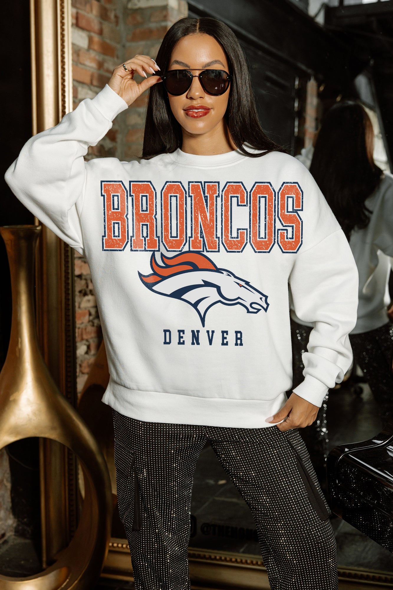DENVER BRONCOS Sunday Drives Fleece Crewneck Pullover