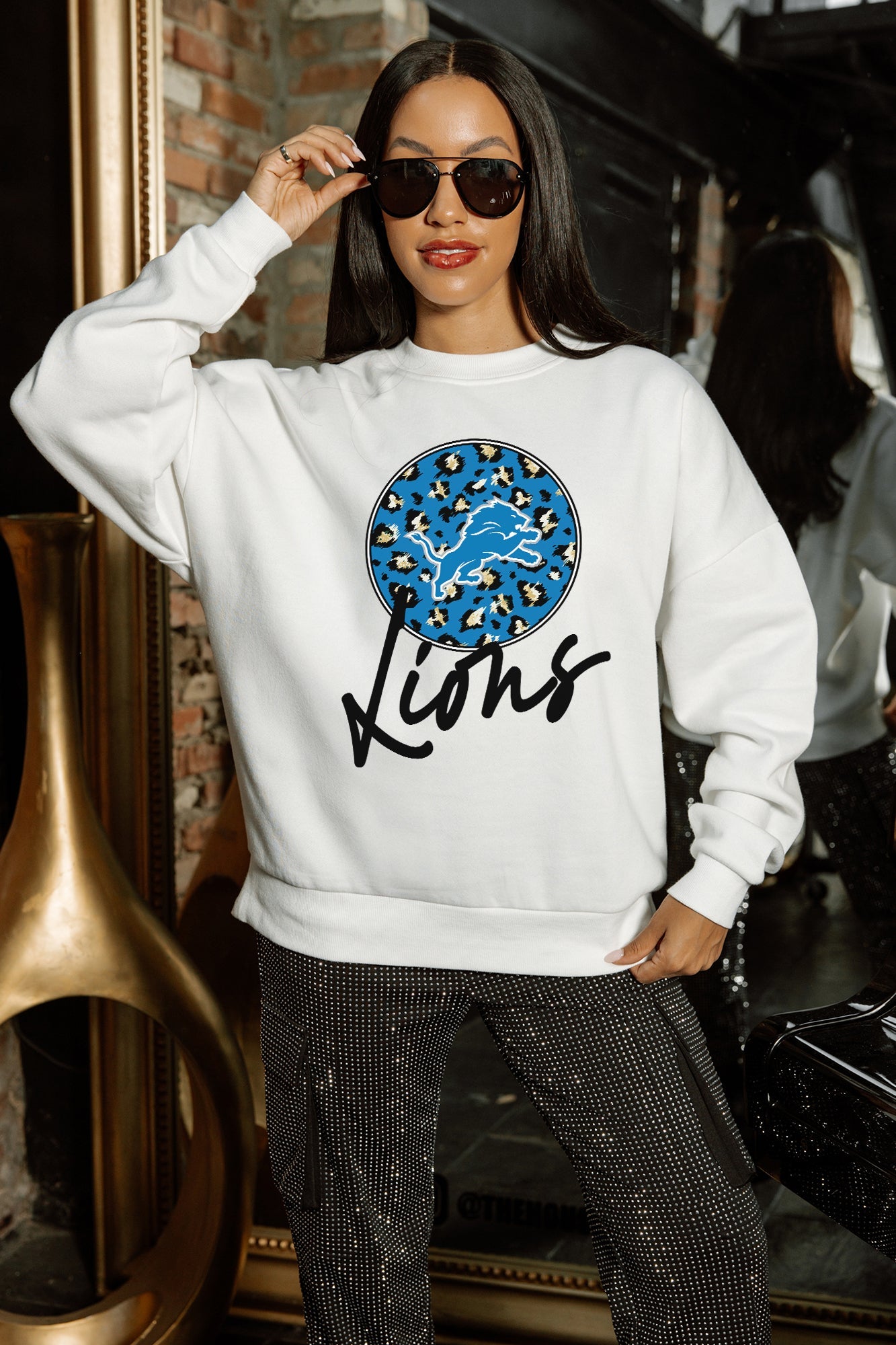 DETROIT LIONS WILD BREAKTHROUGH PREMIUM FLEECE CREWNECK PULLOVER