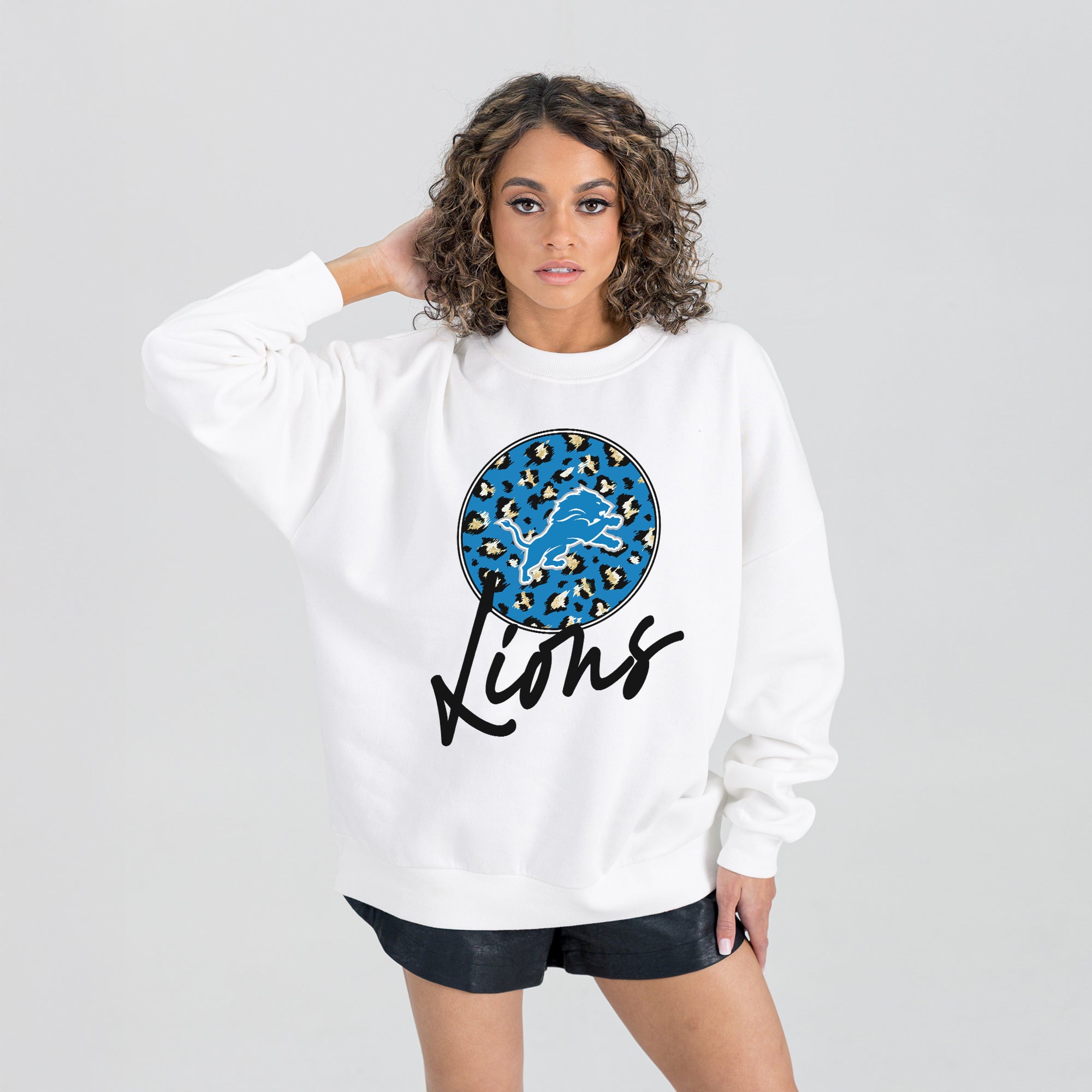 DETROIT LIONS WILD BREAKTHROUGH PREMIUM FLEECE CREWNECK PULLOVER