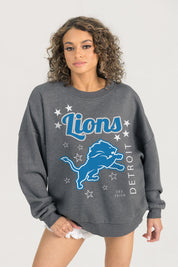 DETROIT LIONS READY TO RUMBLE PREMIUM FLEECE DROP SHOULDER CREWNECK PULLOVER
