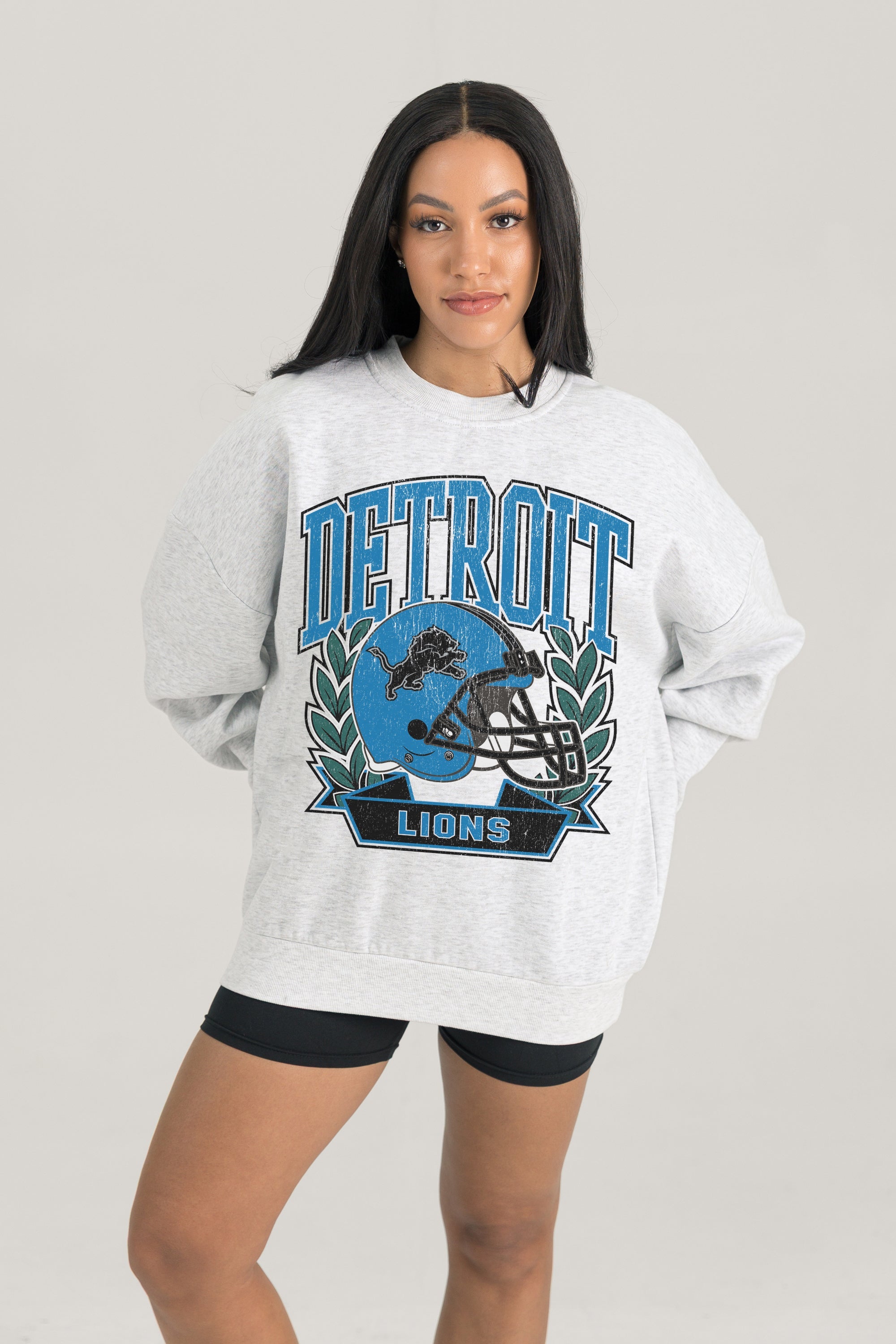 DETROIT LIONS HERITAGE PREMIUM FLEECE DROP SHOULDER CREWNECK PULLOVER
