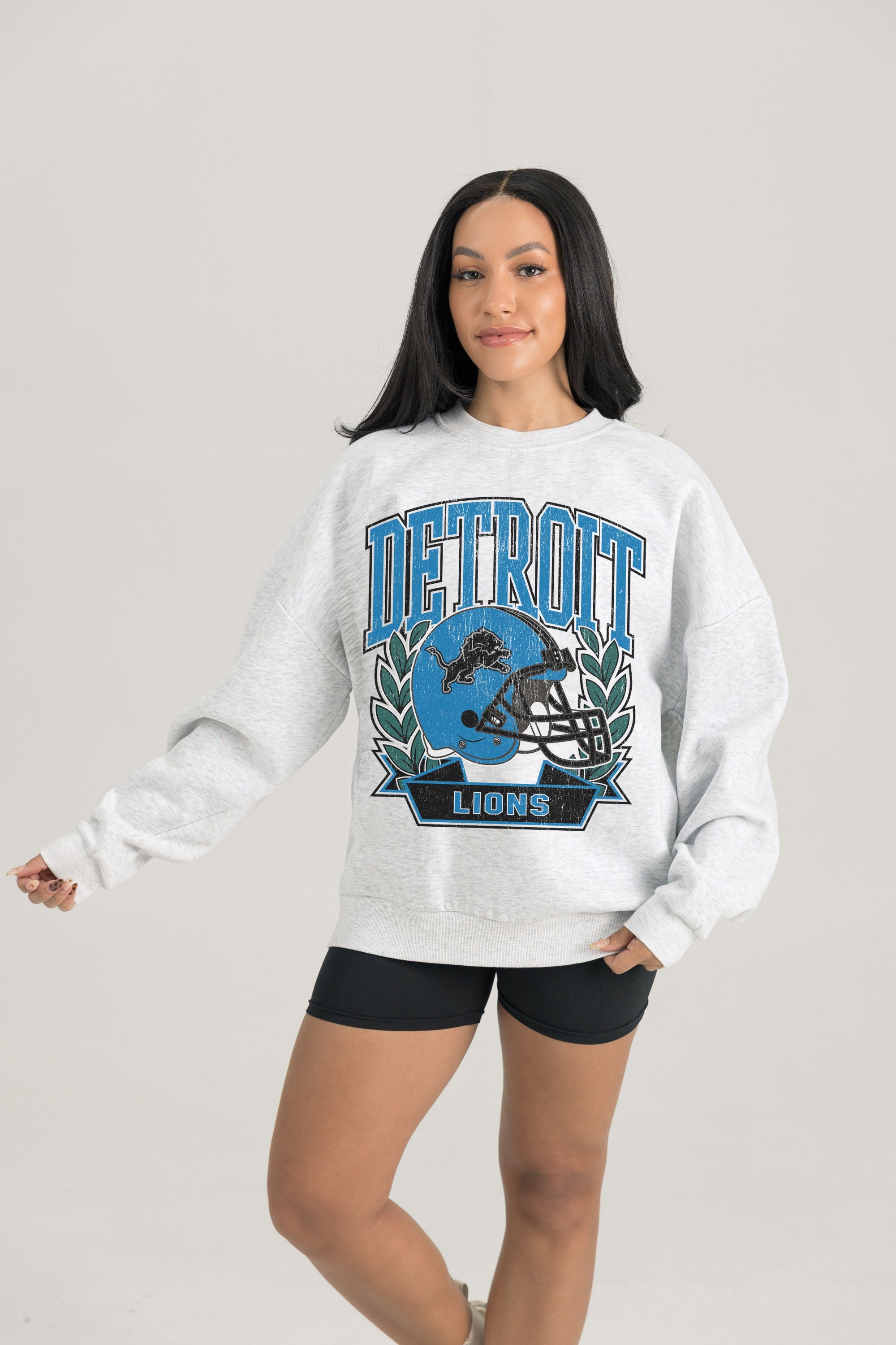 DETROIT LIONS HERITAGE PREMIUM FLEECE DROP SHOULDER CREWNECK PULLOVER