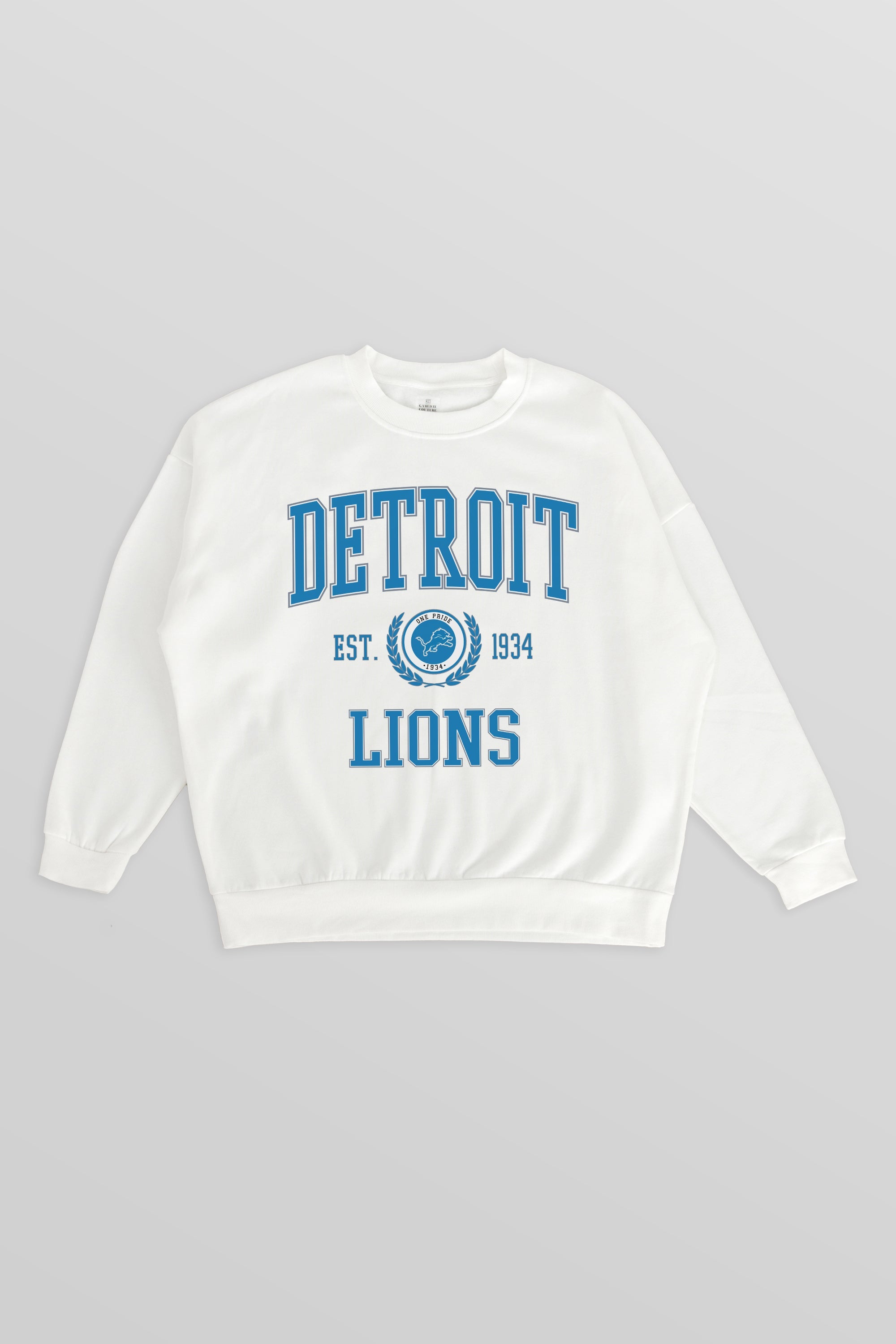 DETROIT LIONS TIMELESS TRIUMPH PREMIUM FLEECE DROP SHOULDER CREWNECK PULLOVER