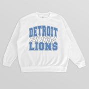 DETROIT LIONS FADED FORMATION PREMIUM FLEECE CREWNECK PULLOVER