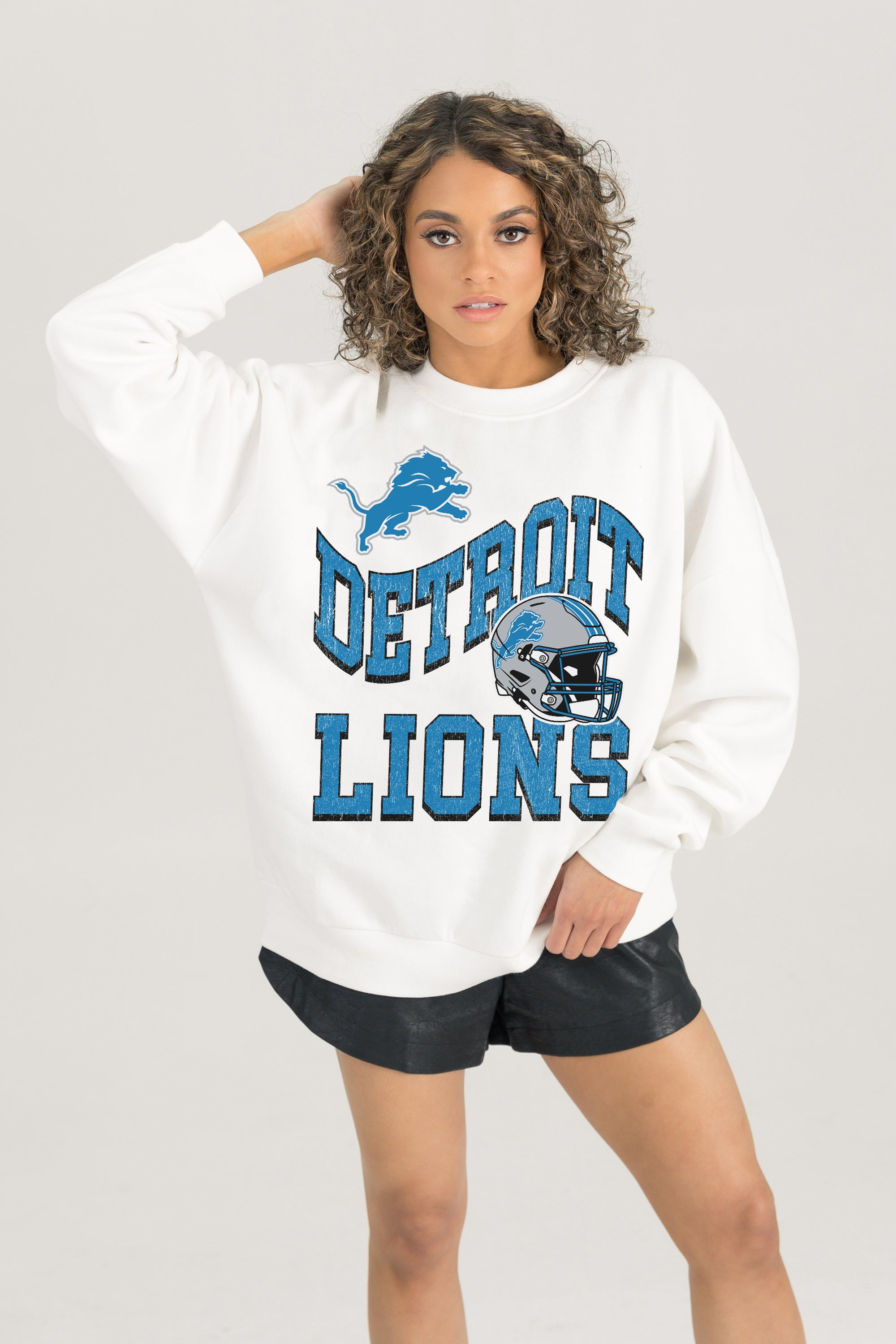 DETROIT LIONS HARD EARNED PREMIUM FLEECE CREWNECK PULLOVER