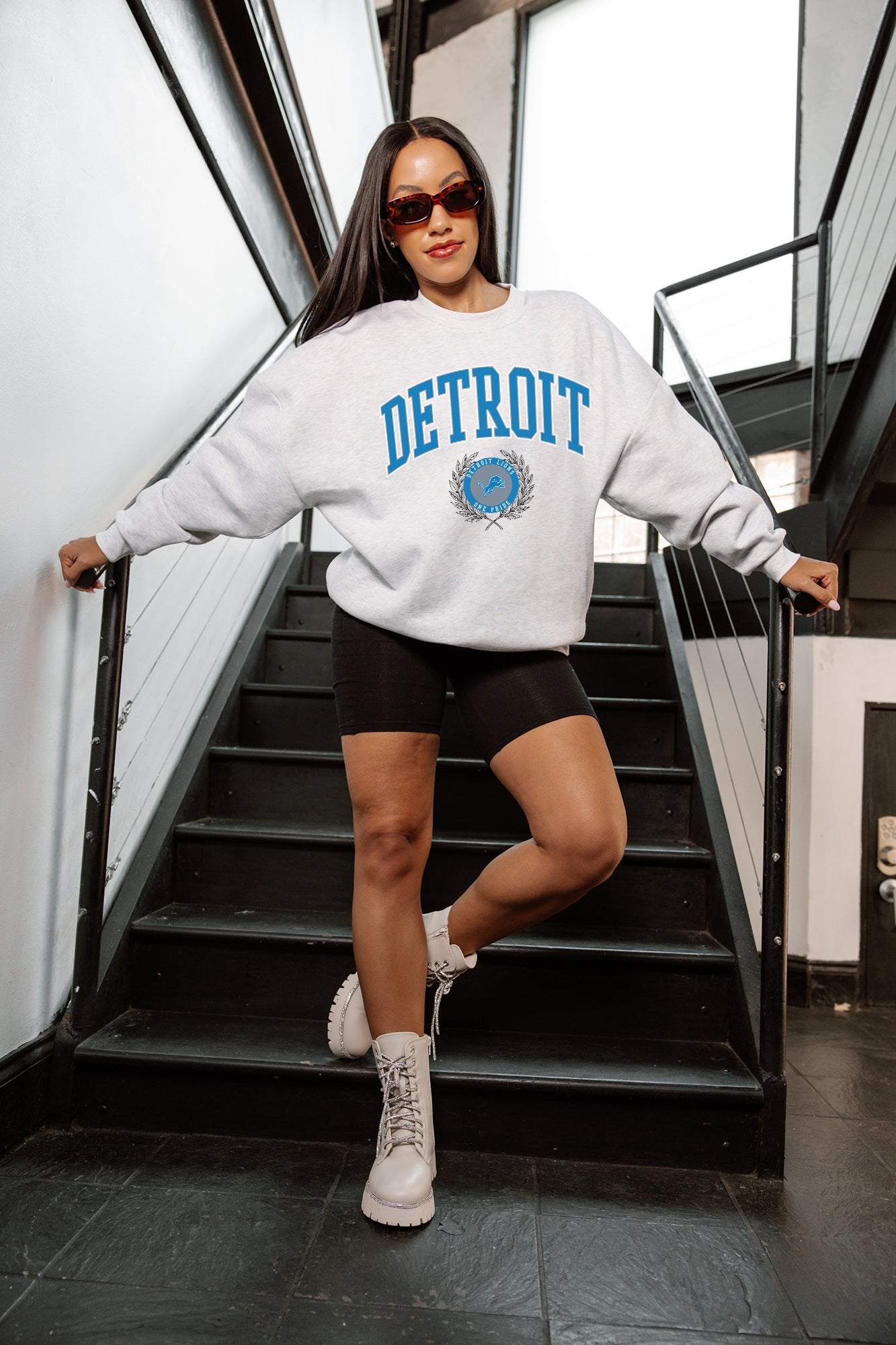 DETROIT LIONS TRADITION REFINED PREMIUM FLEECE CREWNECK PULLOVER
