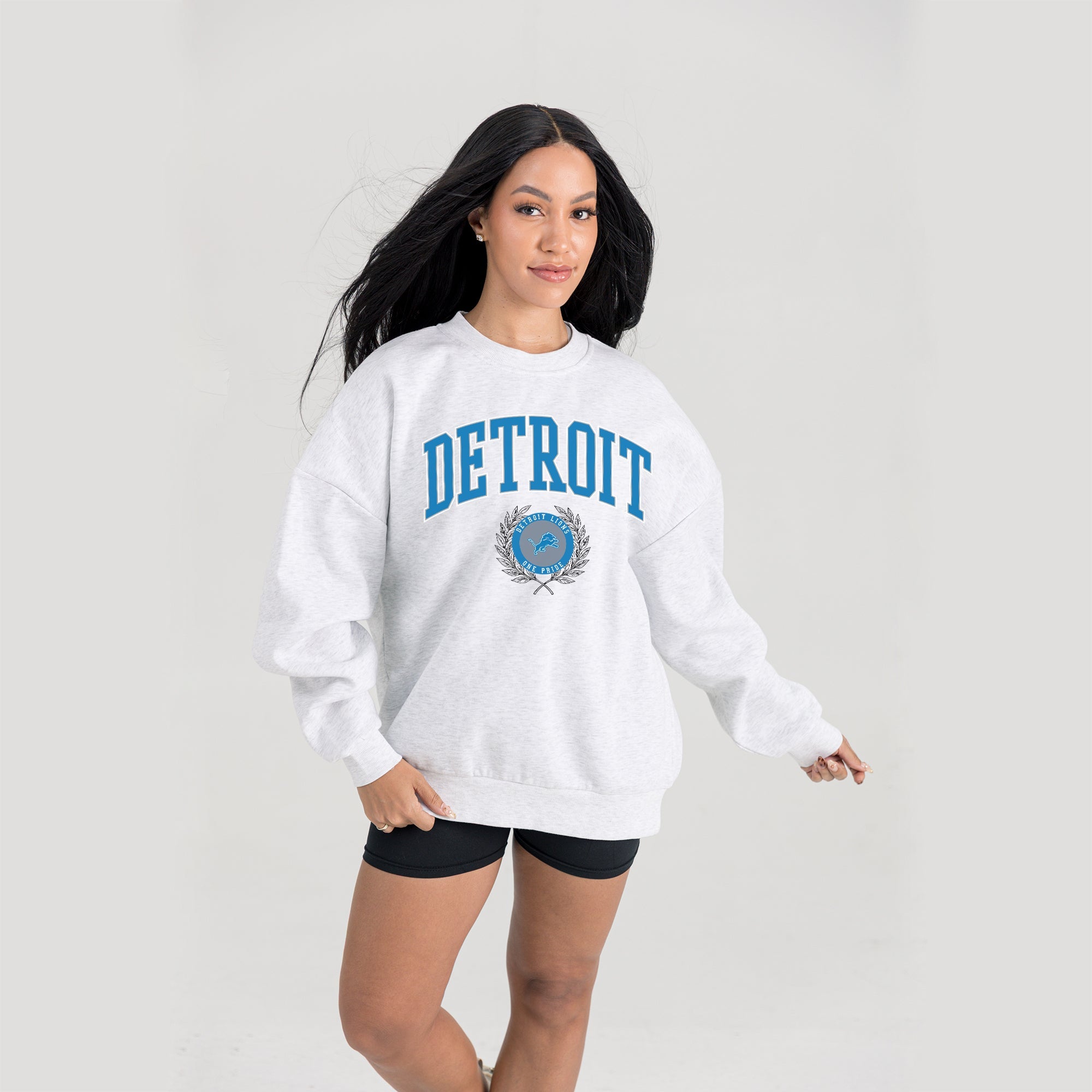 DETROIT LIONS TRADITION REFINED PREMIUM FLEECE CREWNECK PULLOVER