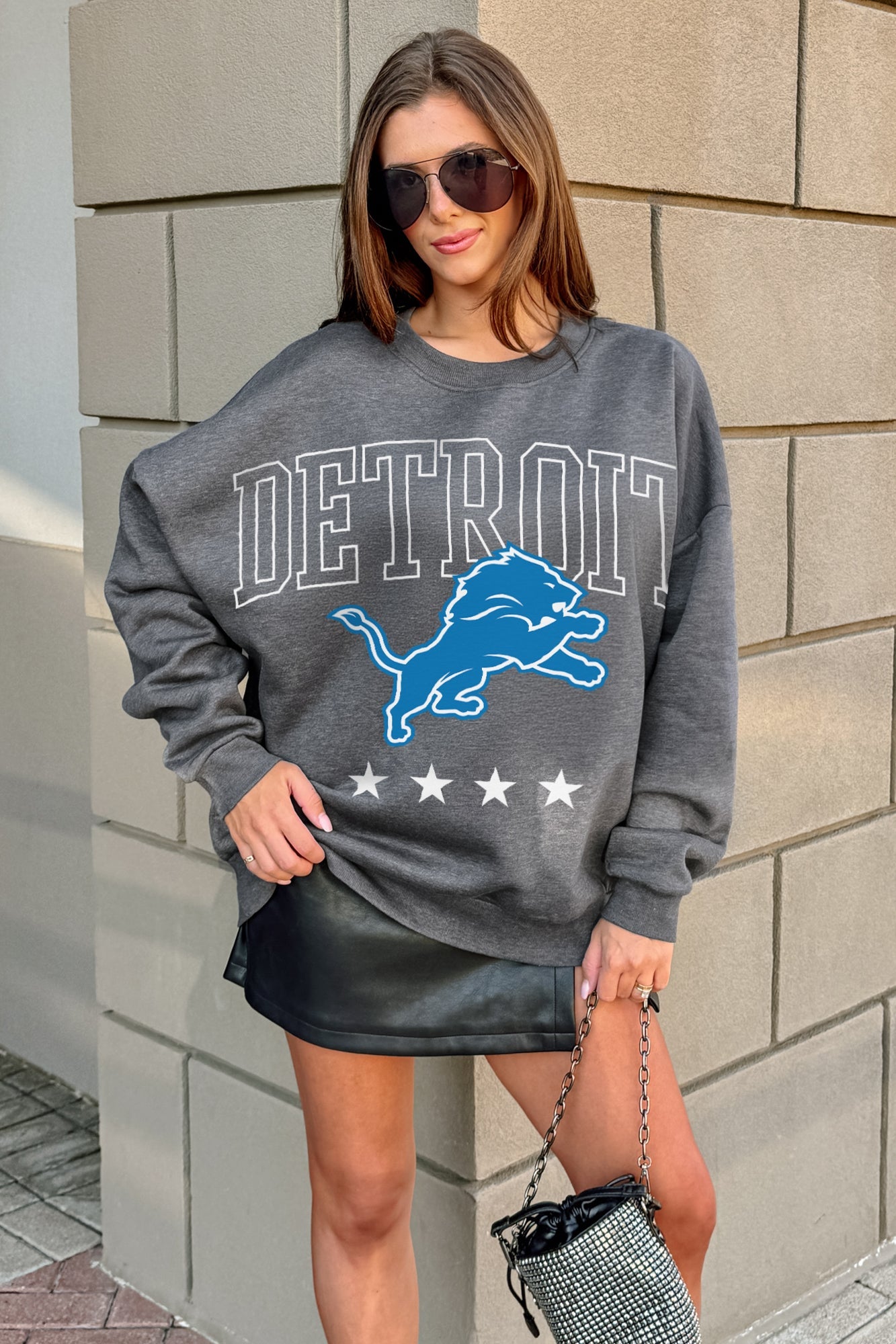 DETROIT LIONS RISING STAR PREMIUM FLEECE CREWNECK PULLOVER