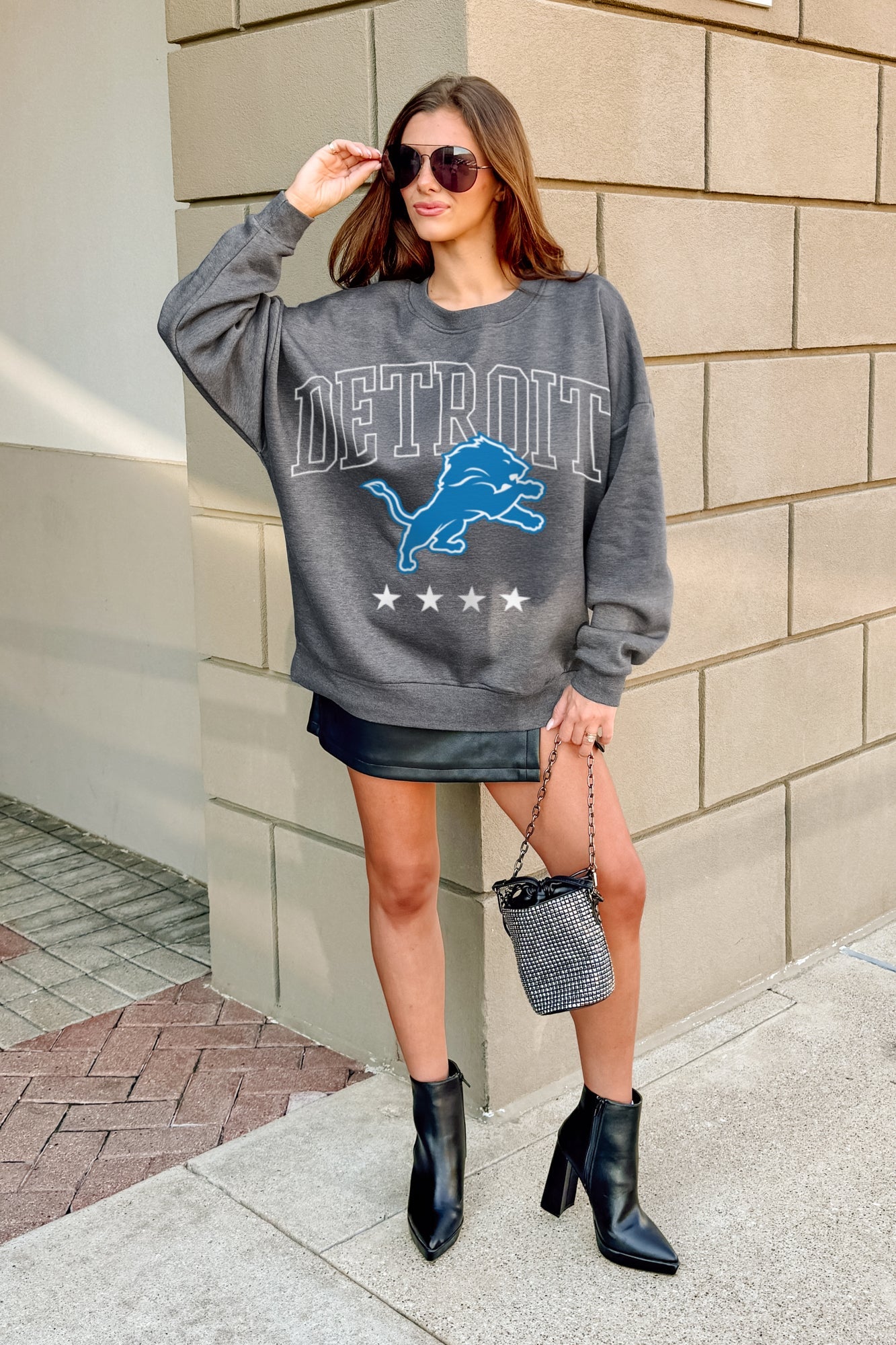 DETROIT LIONS RISING STAR PREMIUM FLEECE CREWNECK PULLOVER