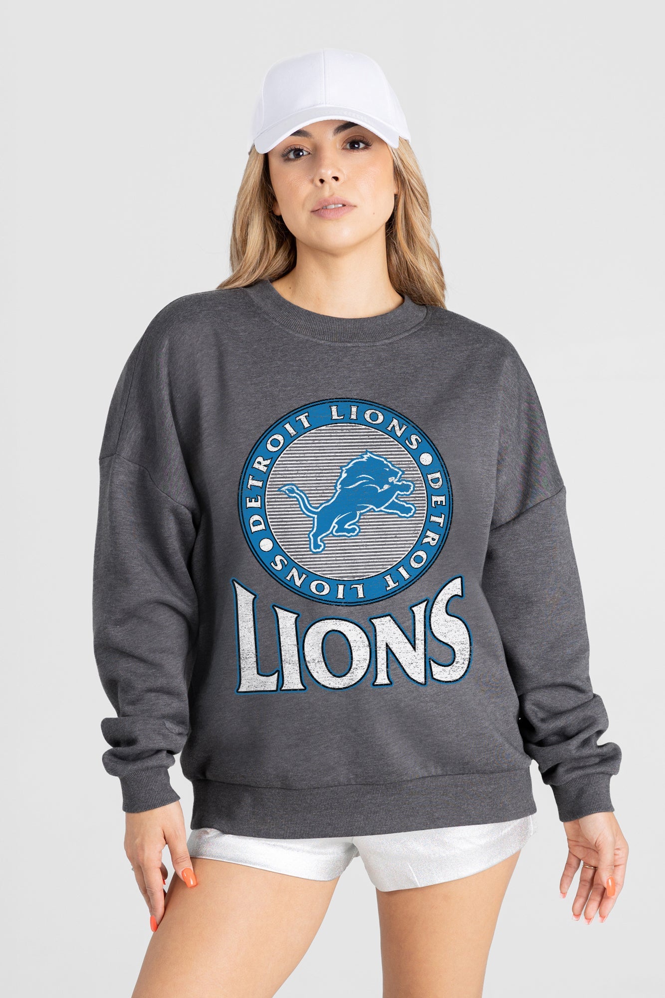 DETROIT LIONS SATURDAY SEAL PREMIUM FLEECE DROP SHOULDER CREWNECK PULLOVER