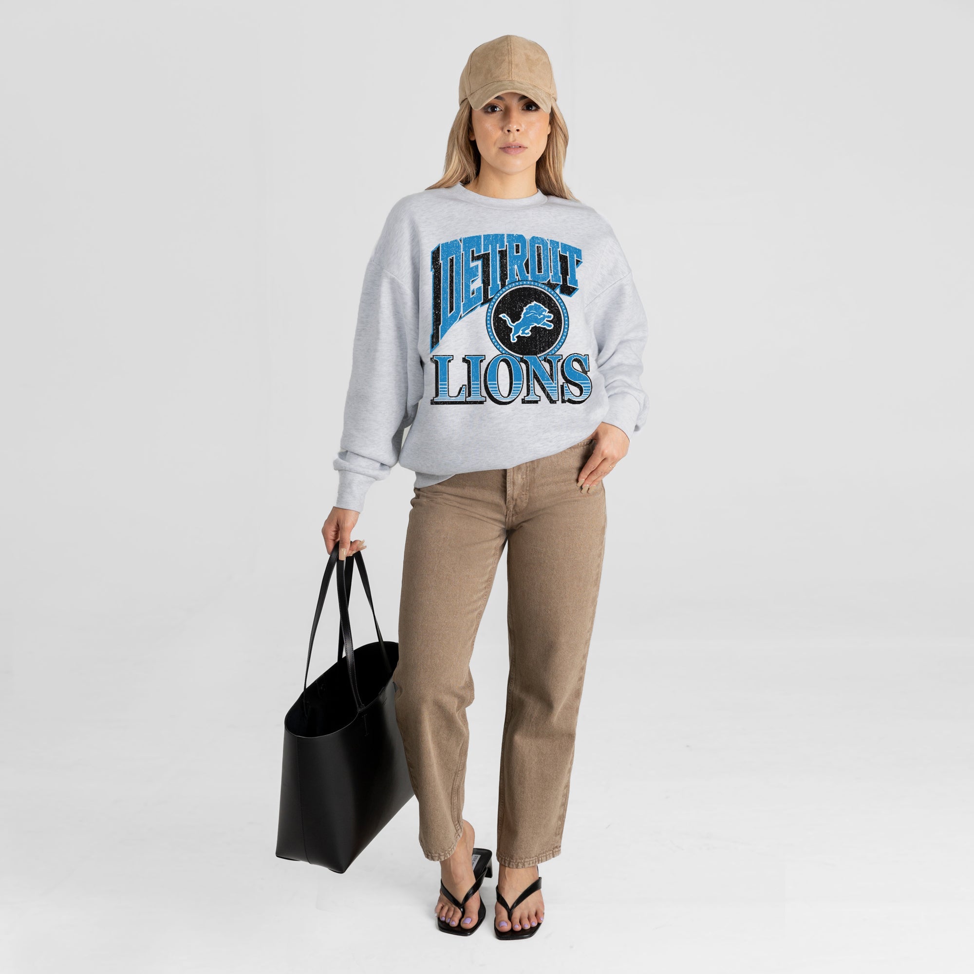 DETROIT LIONS GAME ON PREMIUM FLEECE DROP SHOULDER CREWNECK PULLOVER