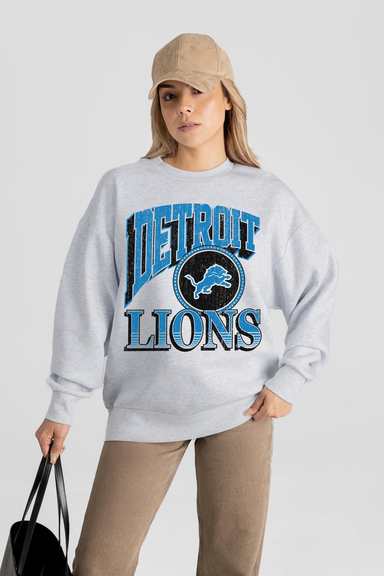 DETROIT LIONS GAME ON PREMIUM FLEECE DROP SHOULDER CREWNECK PULLOVER