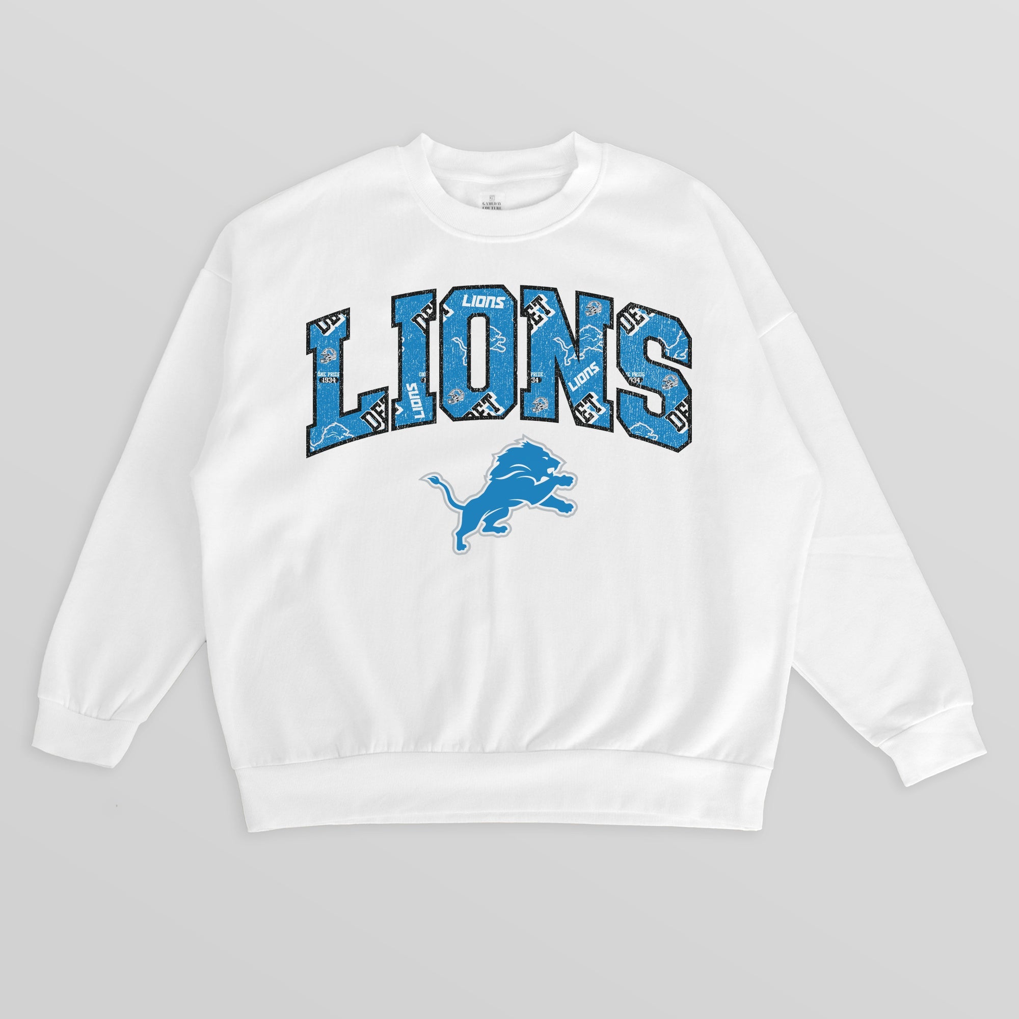 DETROIT LIONS SWEET PLAY PREMIUM FLEECE DROP SHOULDER CREWNECK PULLOVER