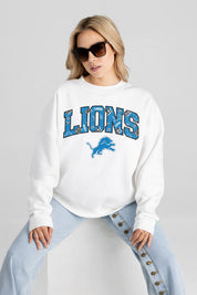 DETROIT LIONS SWEET PLAY PREMIUM FLEECE DROP SHOULDER CREWNECK PULLOVER