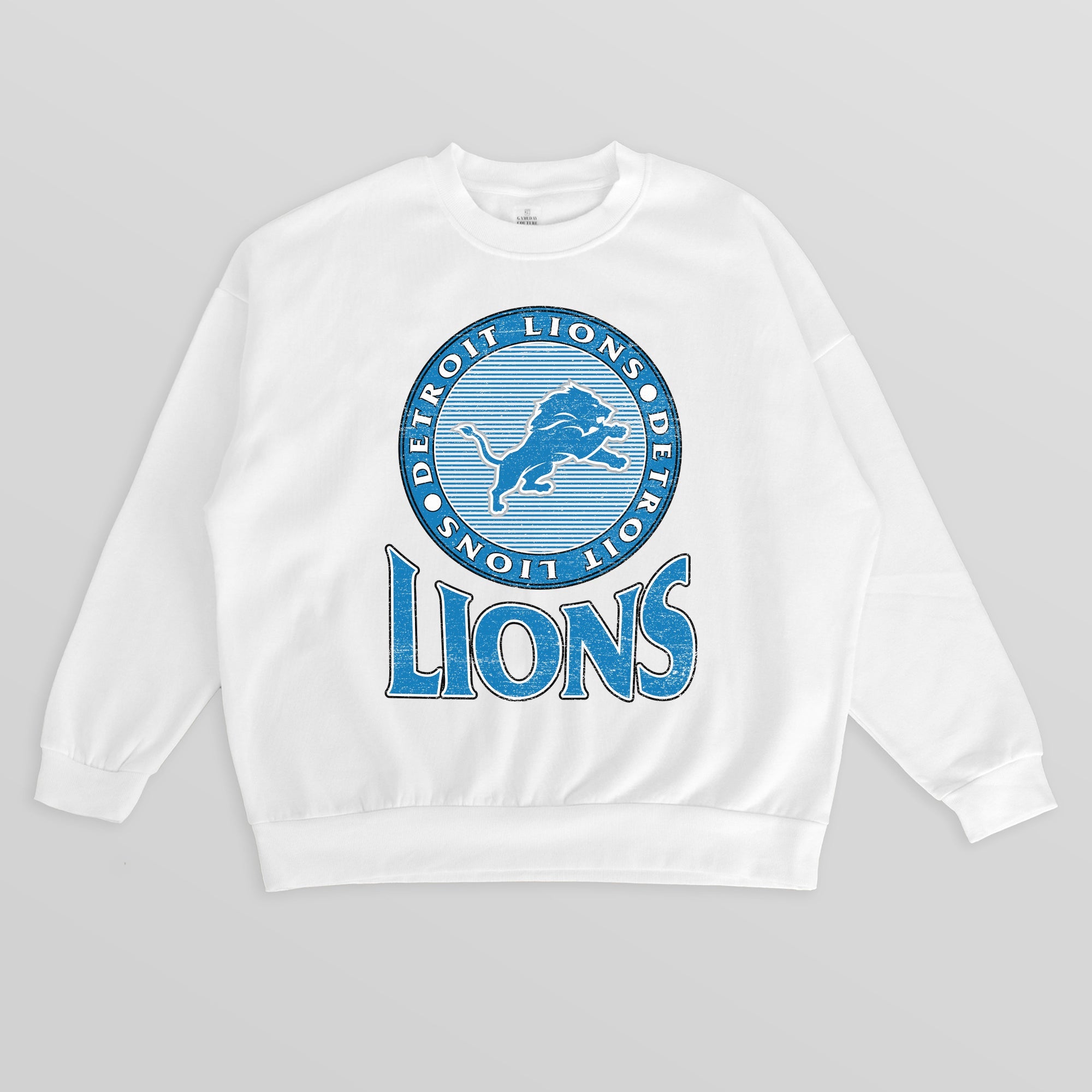 DETROIT LIONS ENDZONE PREMIUM FLEECE DROP SHOULDER CREWNECK PULLOVER