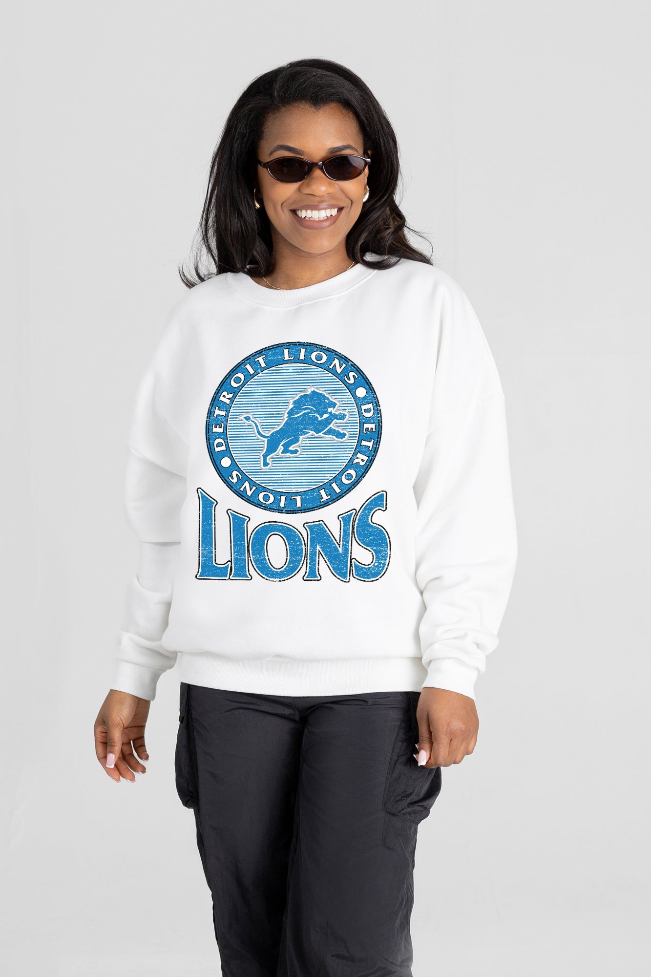 DETROIT LIONS ENDZONE PREMIUM FLEECE DROP SHOULDER CREWNECK PULLOVER