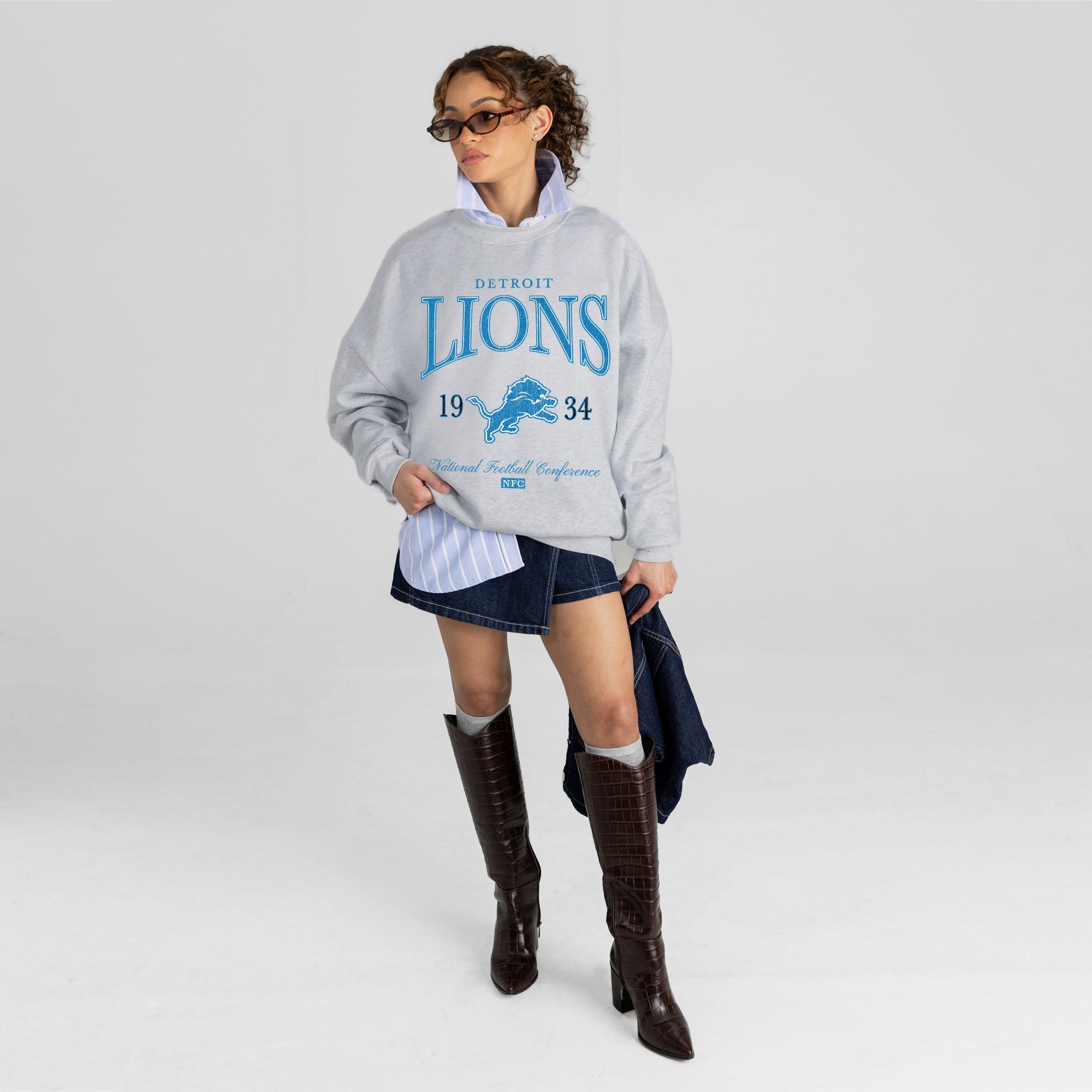 DETROIT LIONS INSTANT CLASSIC PREMIUM FLEECE DROP SHOULDER CREWNECK PULLOVER