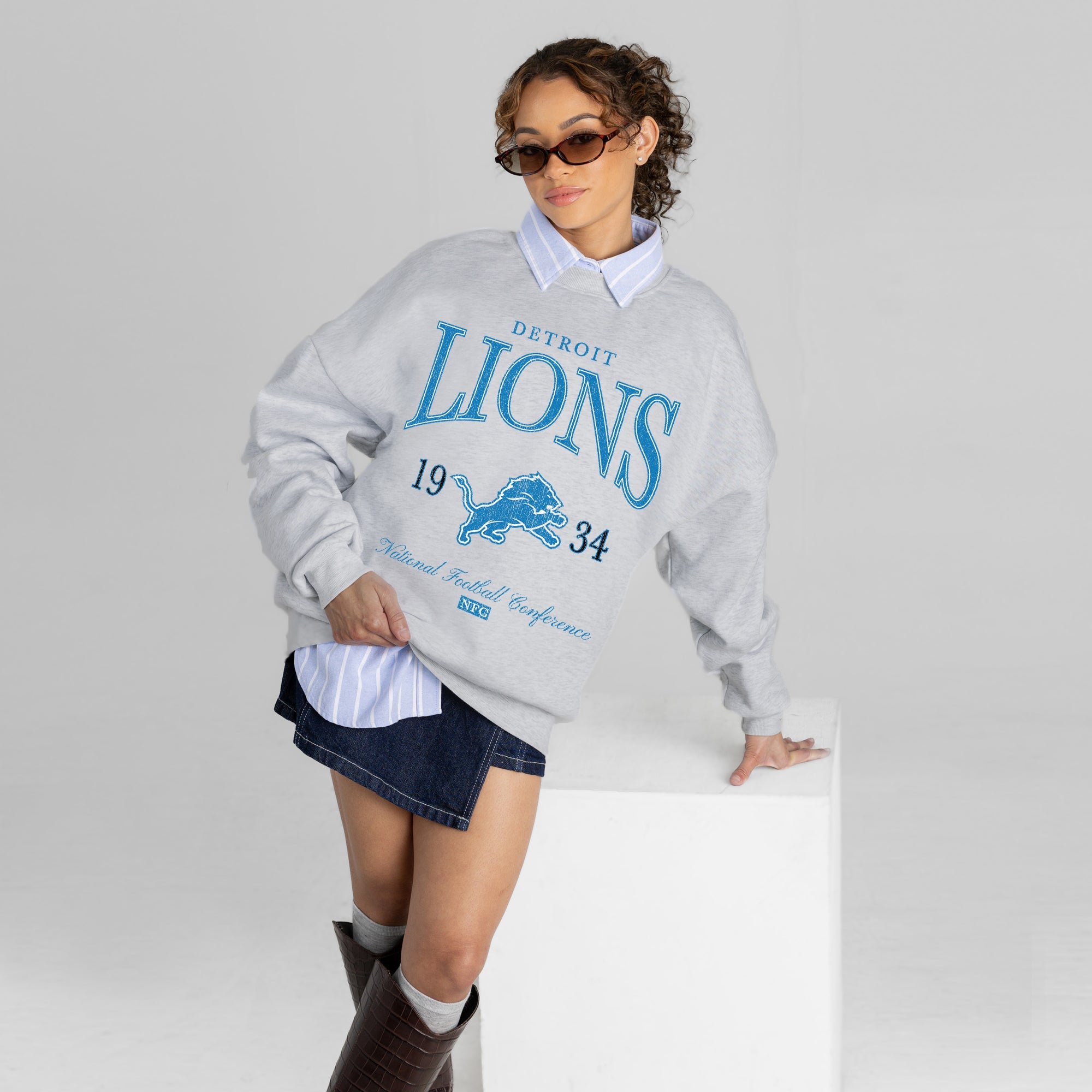 DETROIT LIONS INSTANT CLASSIC PREMIUM FLEECE DROP SHOULDER CREWNECK PULLOVER
