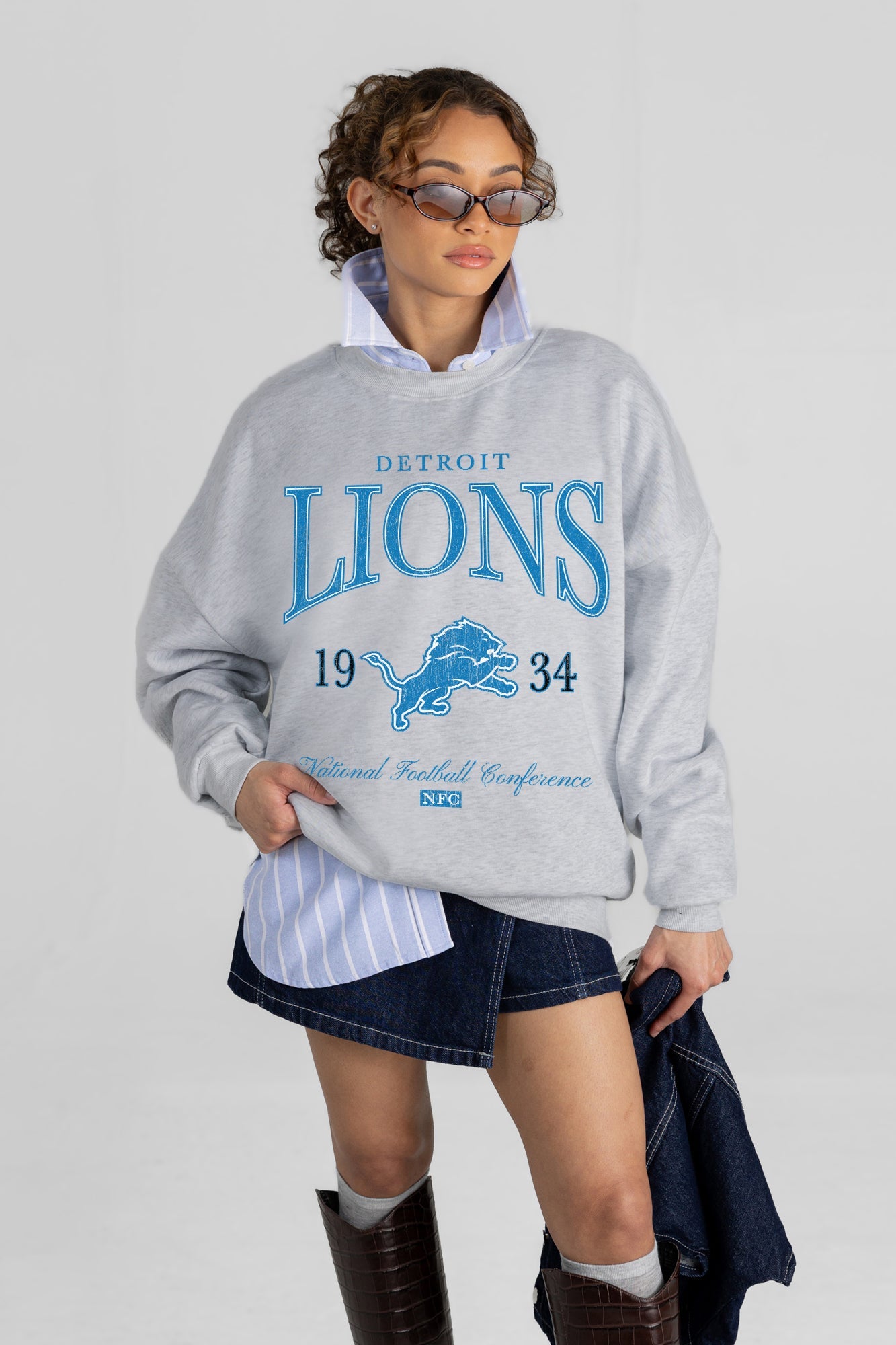 DETROIT LIONS INSTANT CLASSIC PREMIUM FLEECE DROP SHOULDER CREWNECK PULLOVER