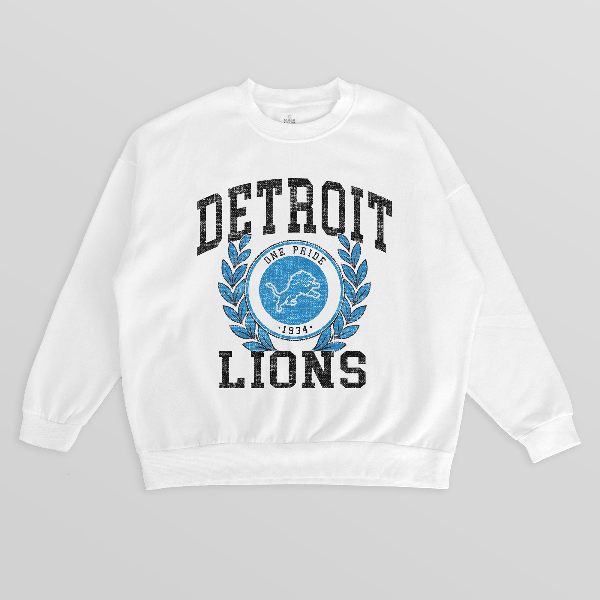 DETROIT LIONS GOLD STANDARD PREMIUM FLEECE DROP SHOULDER CREWNECK PULLOVER