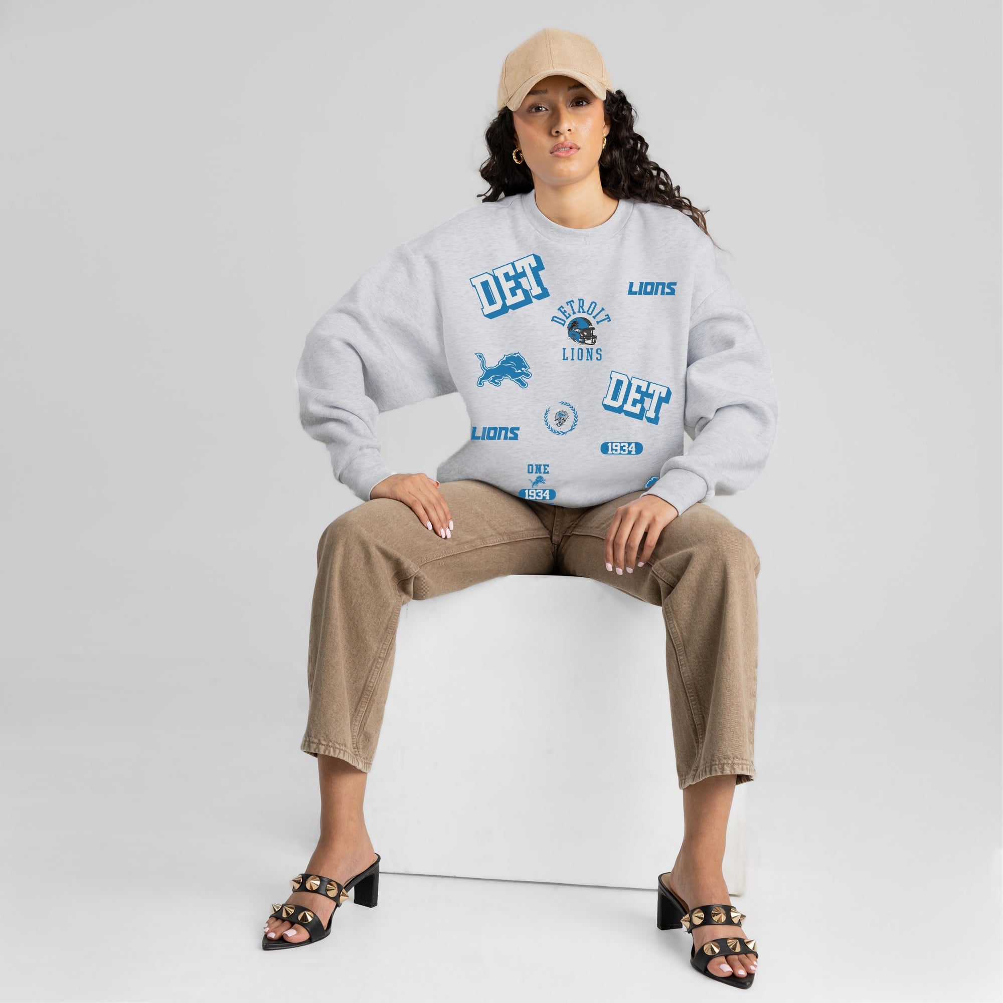 DETROIT LIONS ALL IN REPEAT PREMIUM FLEECE DROP SHOULDER CREWNECK PULLOVER