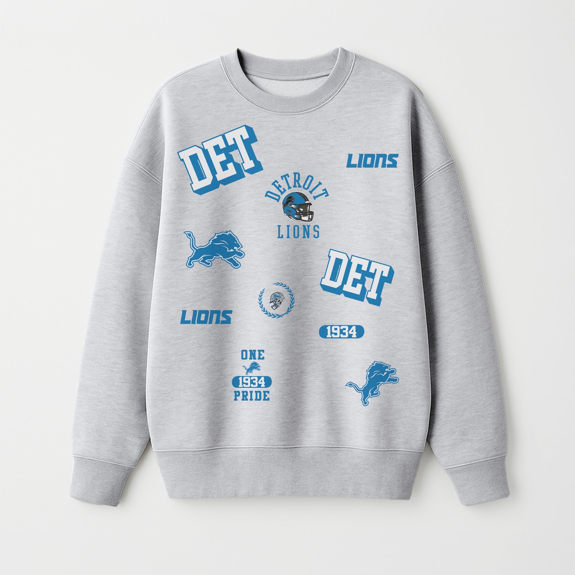 DETROIT LIONS ALL IN REPEAT PREMIUM FLEECE DROP SHOULDER CREWNECK PULLOVER