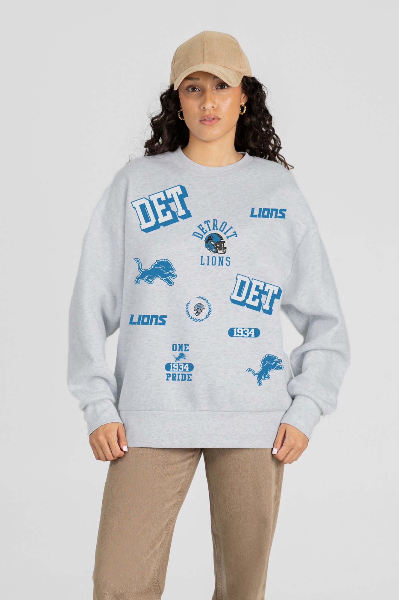 DETROIT LIONS ALL IN REPEAT PREMIUM FLEECE DROP SHOULDER CREWNECK PULLOVER