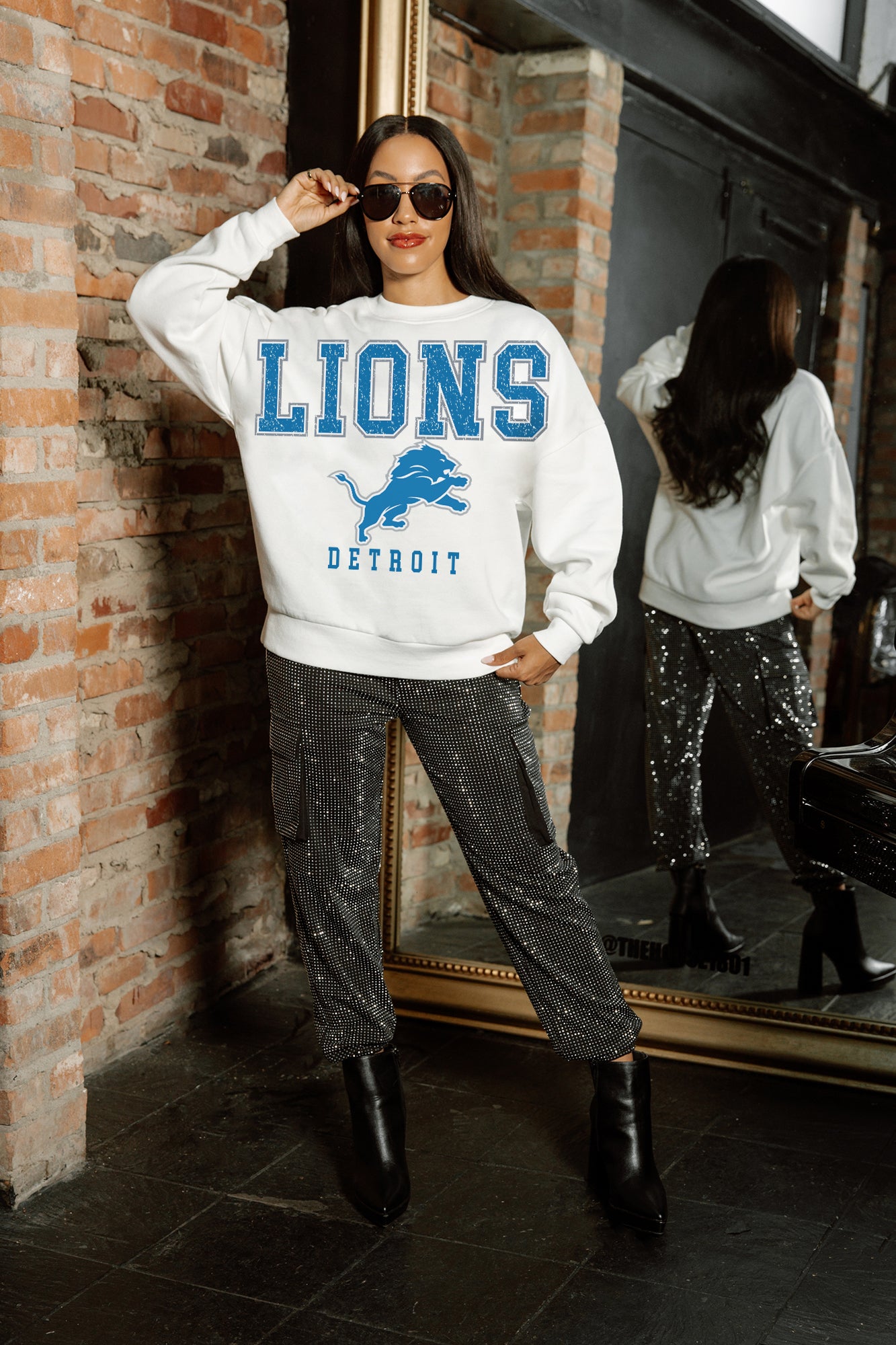 DETROIT LIONS Sunday Drives Fleece Crewneck Pullover