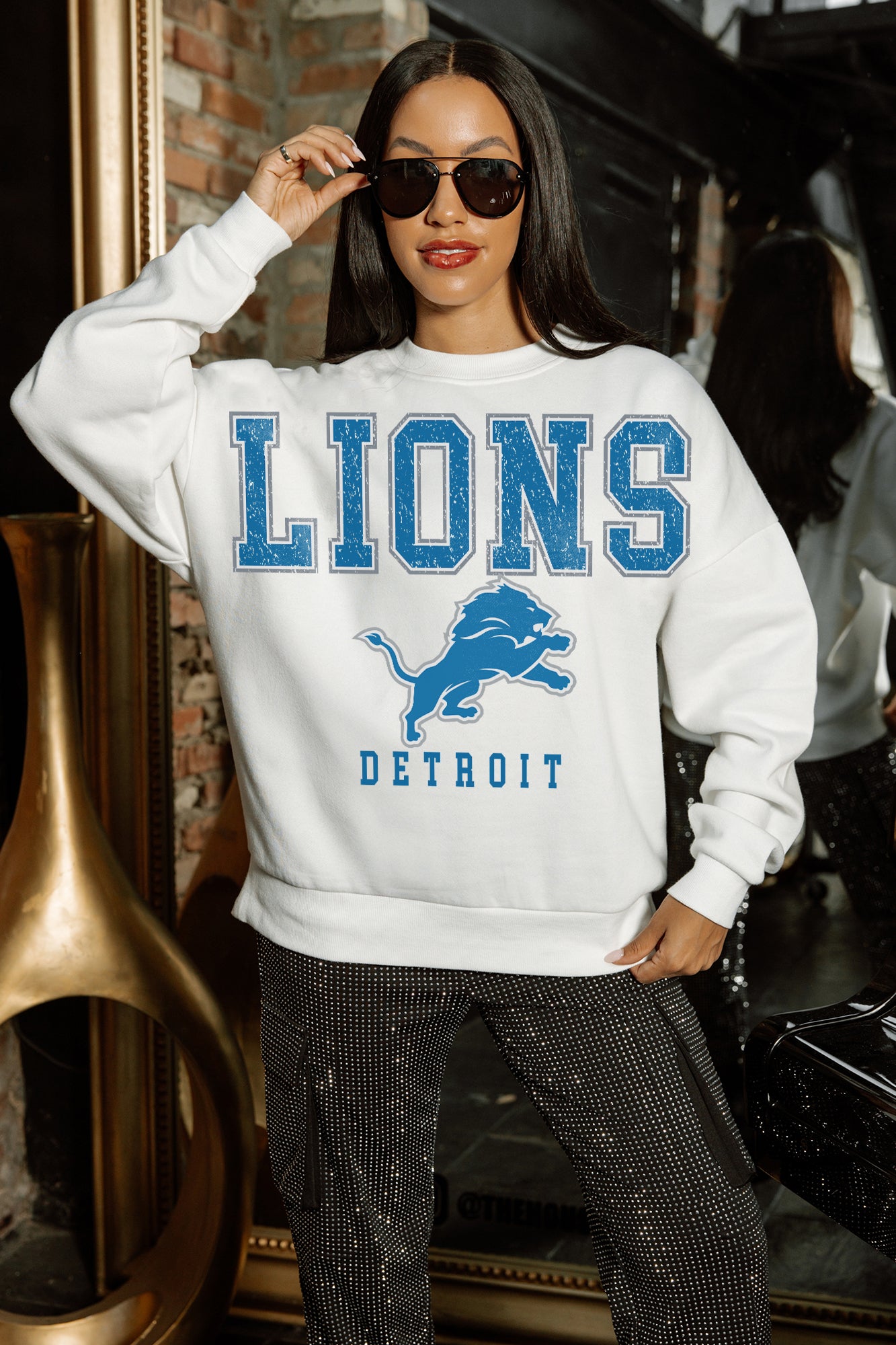 DETROIT LIONS Sunday Drives Fleece Crewneck Pullover