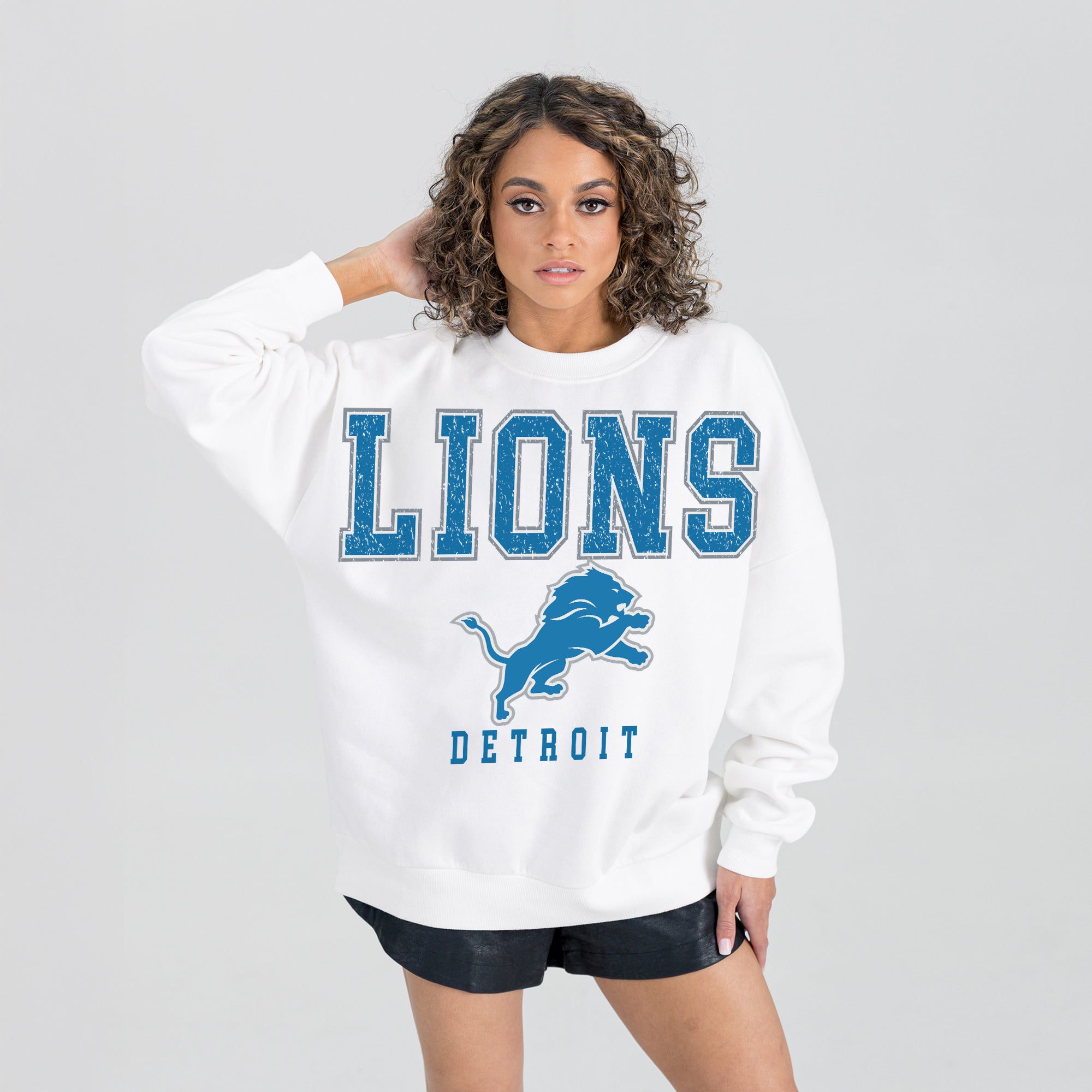 DETROIT LIONS Sunday Drives Fleece Crewneck Pullover