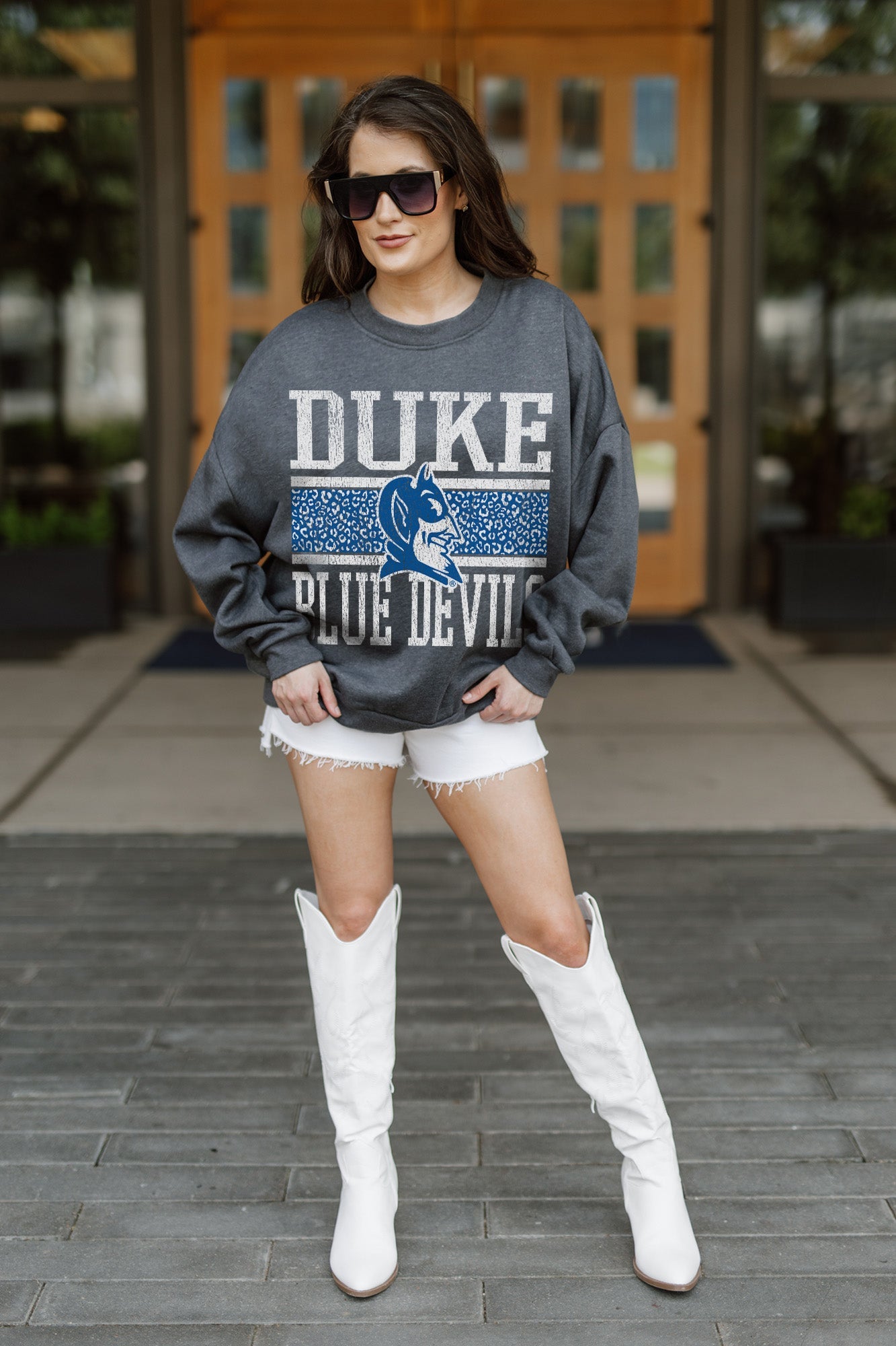 Charcoal Blue Devils Oversized Fleece Pullover | Gameday Couture