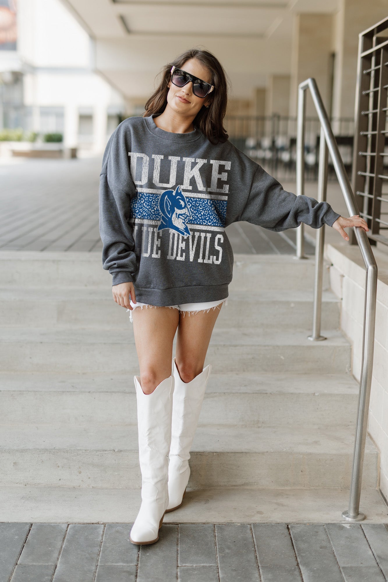Charcoal Blue Devils Oversized Fleece Pullover | Gameday Couture
