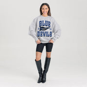 DUKE BLUE DEVILS PENNANT PRIDE PREMIUM FLEECE DROP SHOULDER CREWNECK PULLOVER